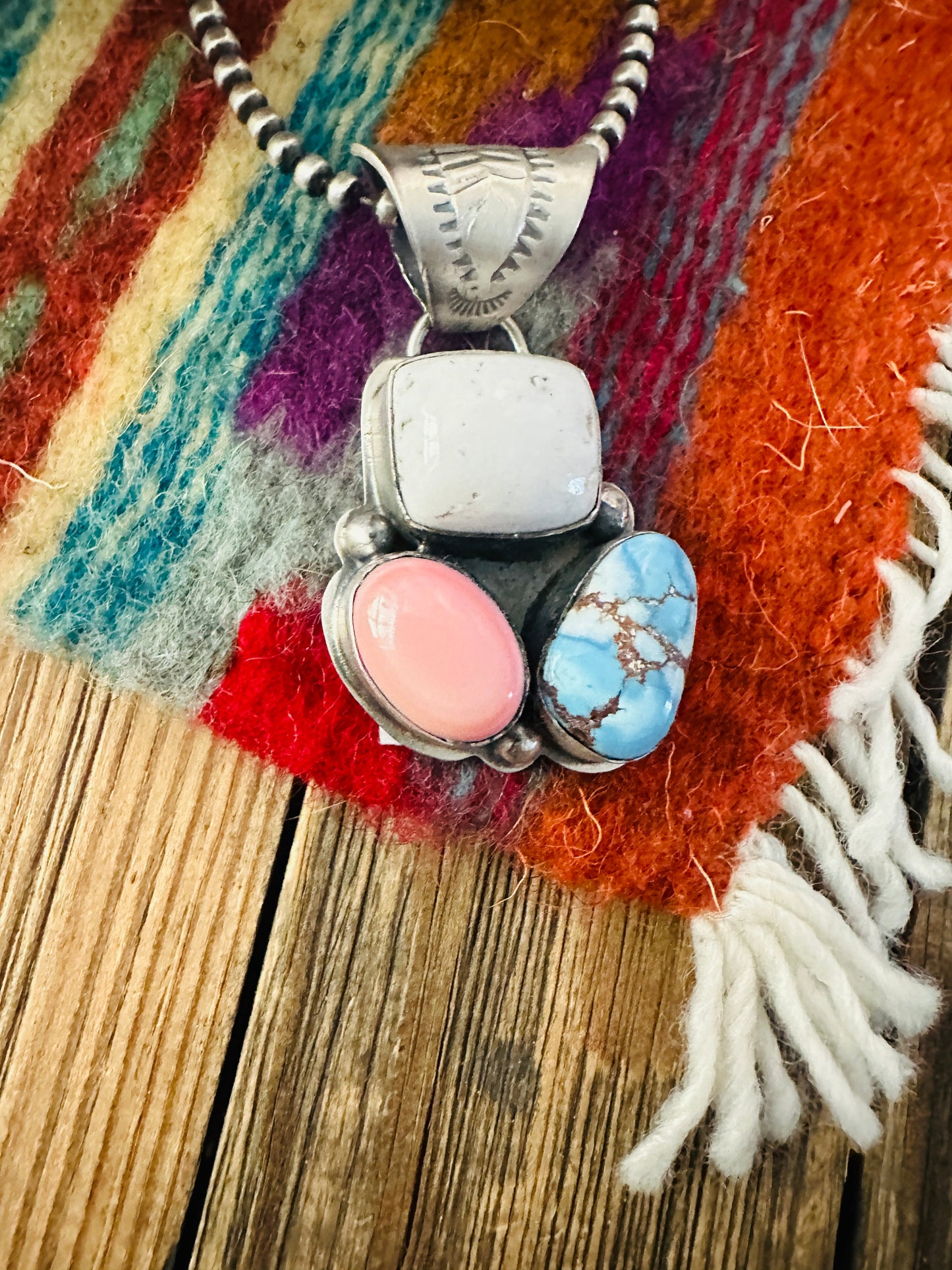 Handcrafted Sterling Silver and Multi Stone Cluster Pendant