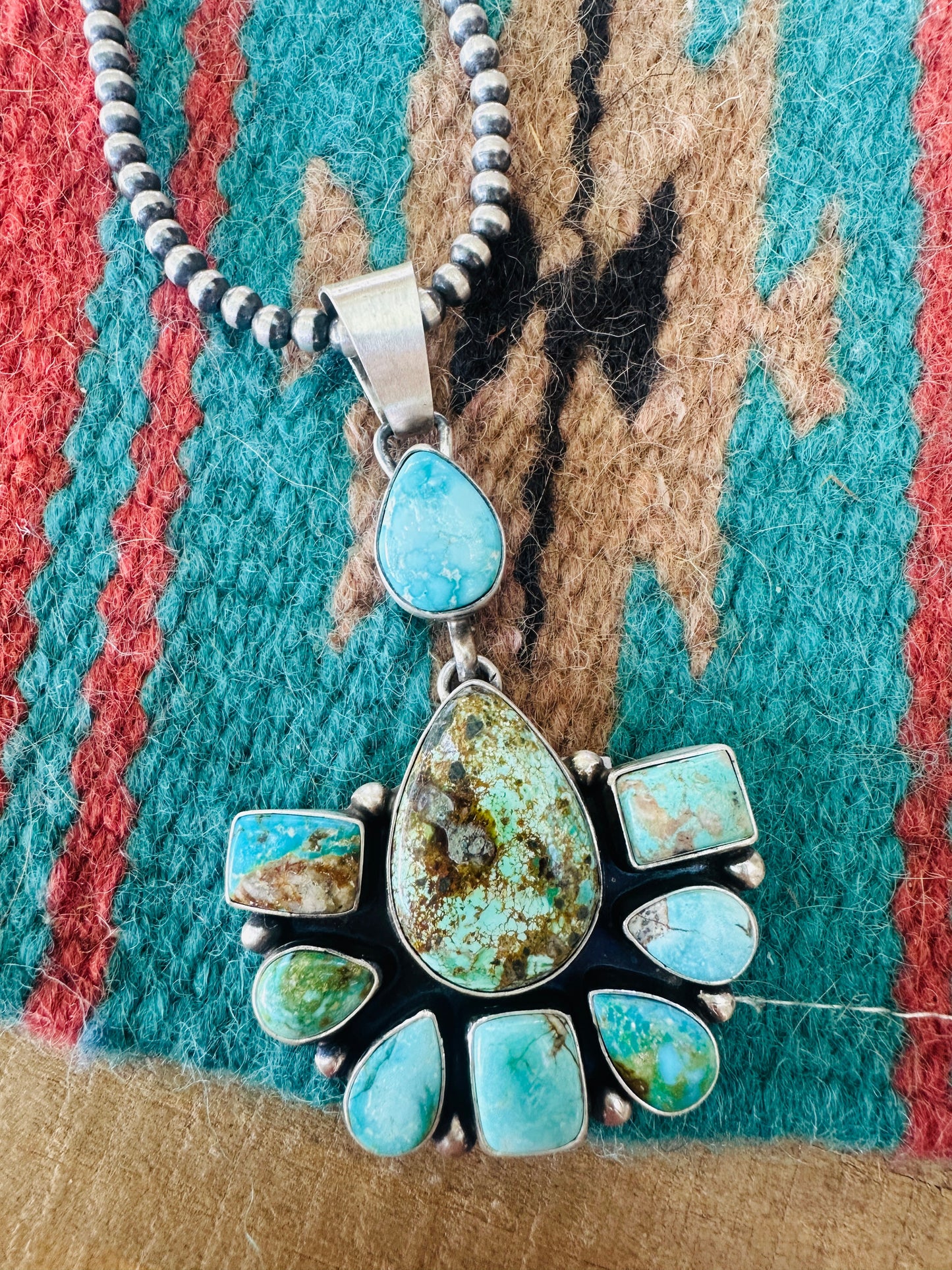 Handcrafted Sterling Silver & Turquoise Cluster Pendant by Kathleen Livingston