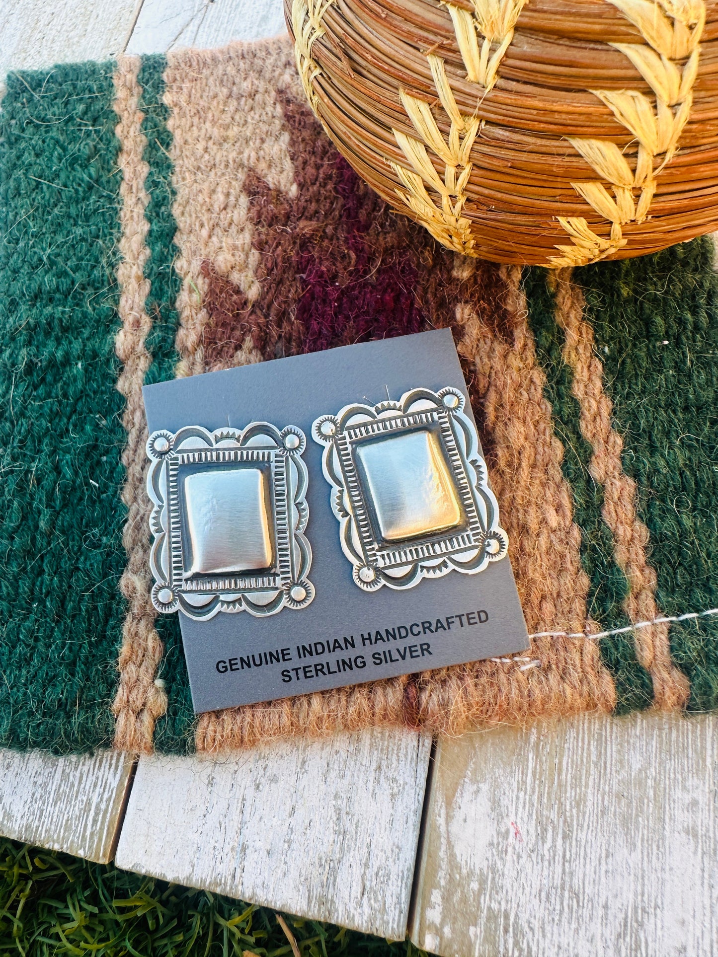 Handcrafted Sterling Silver Concho Post Earrings by Leander Tahe
