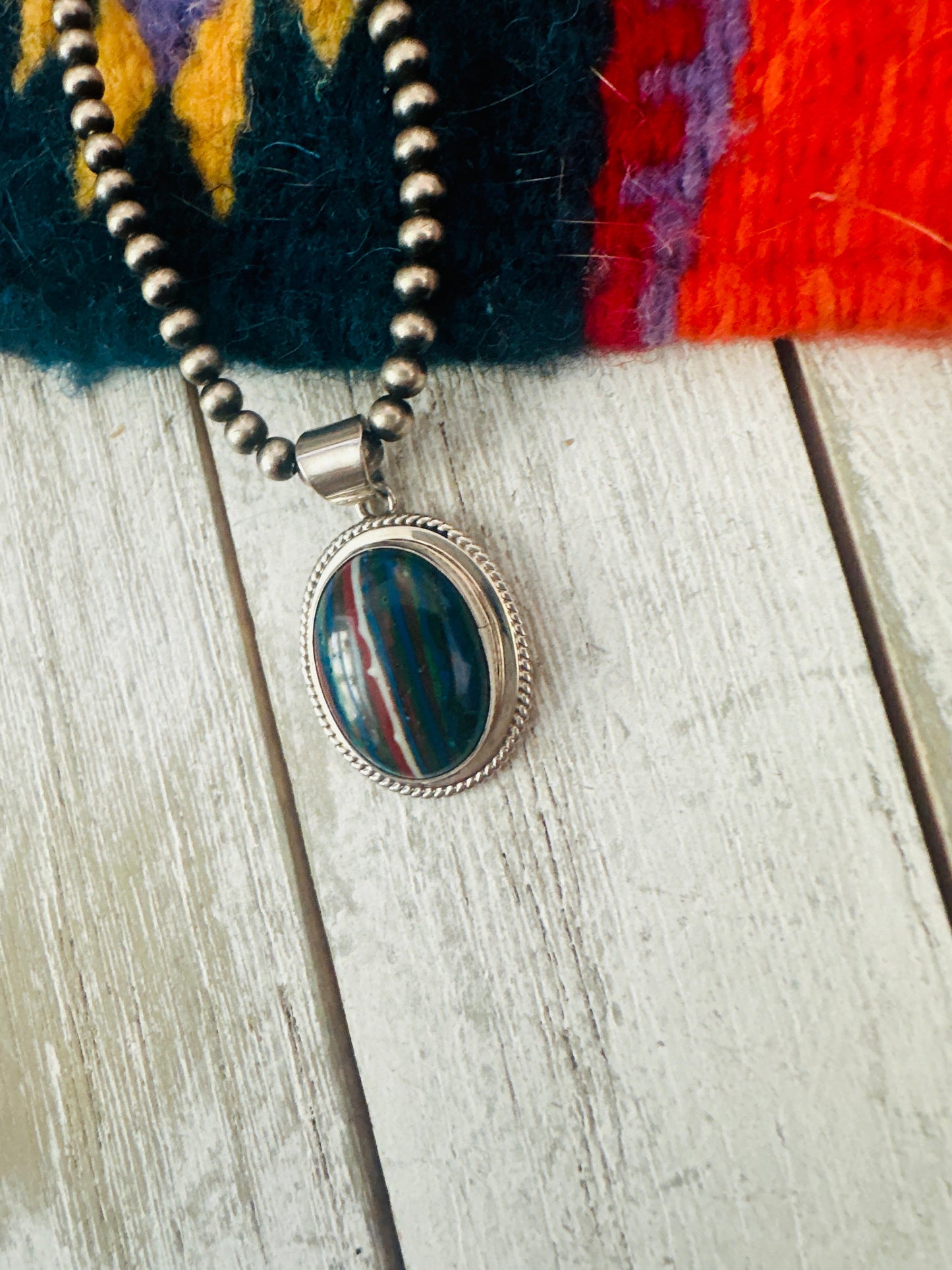 Handcrafted Rainbow Calsilica and Sterling Silver Star Pendant