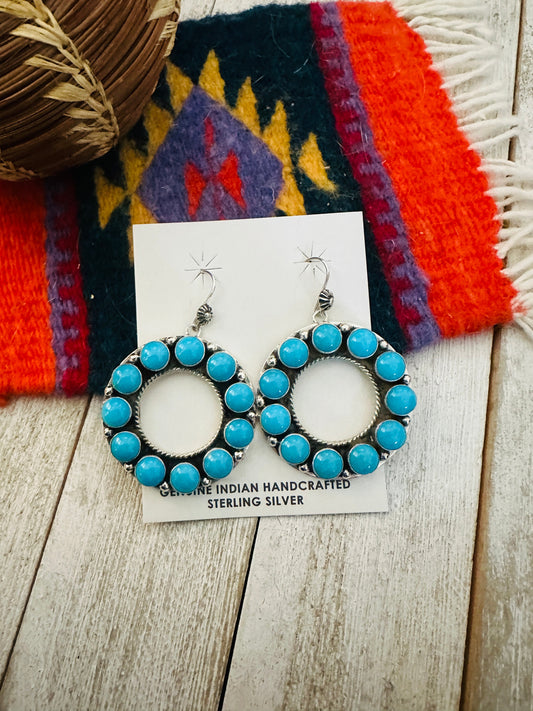 Handcrafted  Sterling Silver & Sleeping Beauty Turquoise Cluster Dangle Earrings