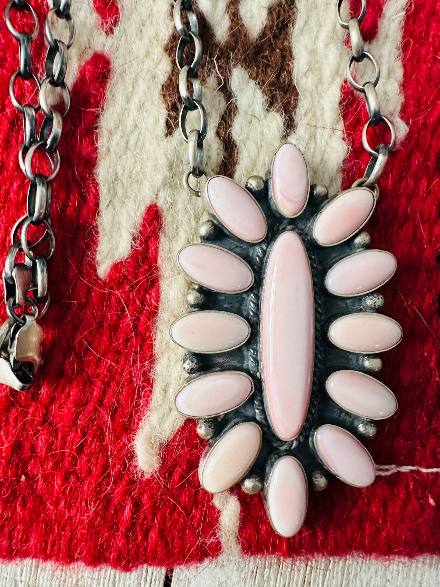 Handcrafted Sterling Silver & Queen Pink Conch Cluster Necklace