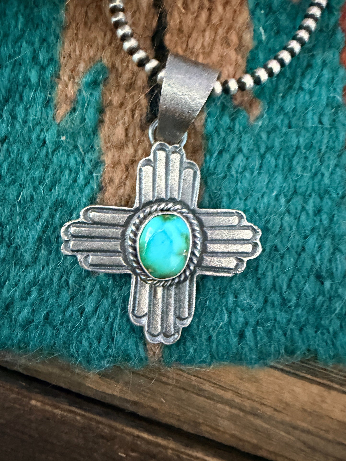 Handcrafted Sterling Silver & Sonoran Mountain Turquoise Zia Cross Pendant by Kevin Billah