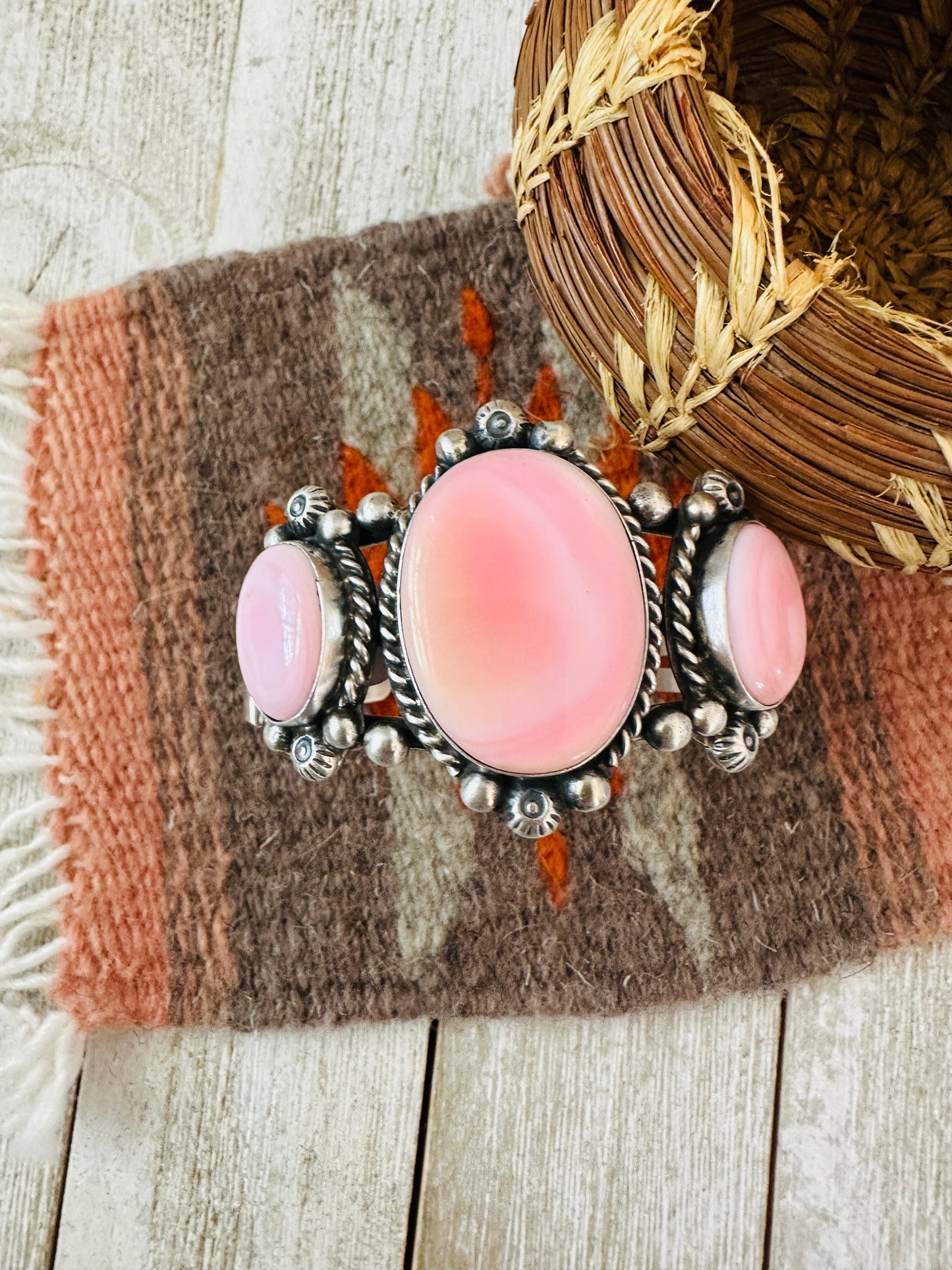 Handcrafted Sterling Silver & Queen Pink Conch Cuff Bracelet /