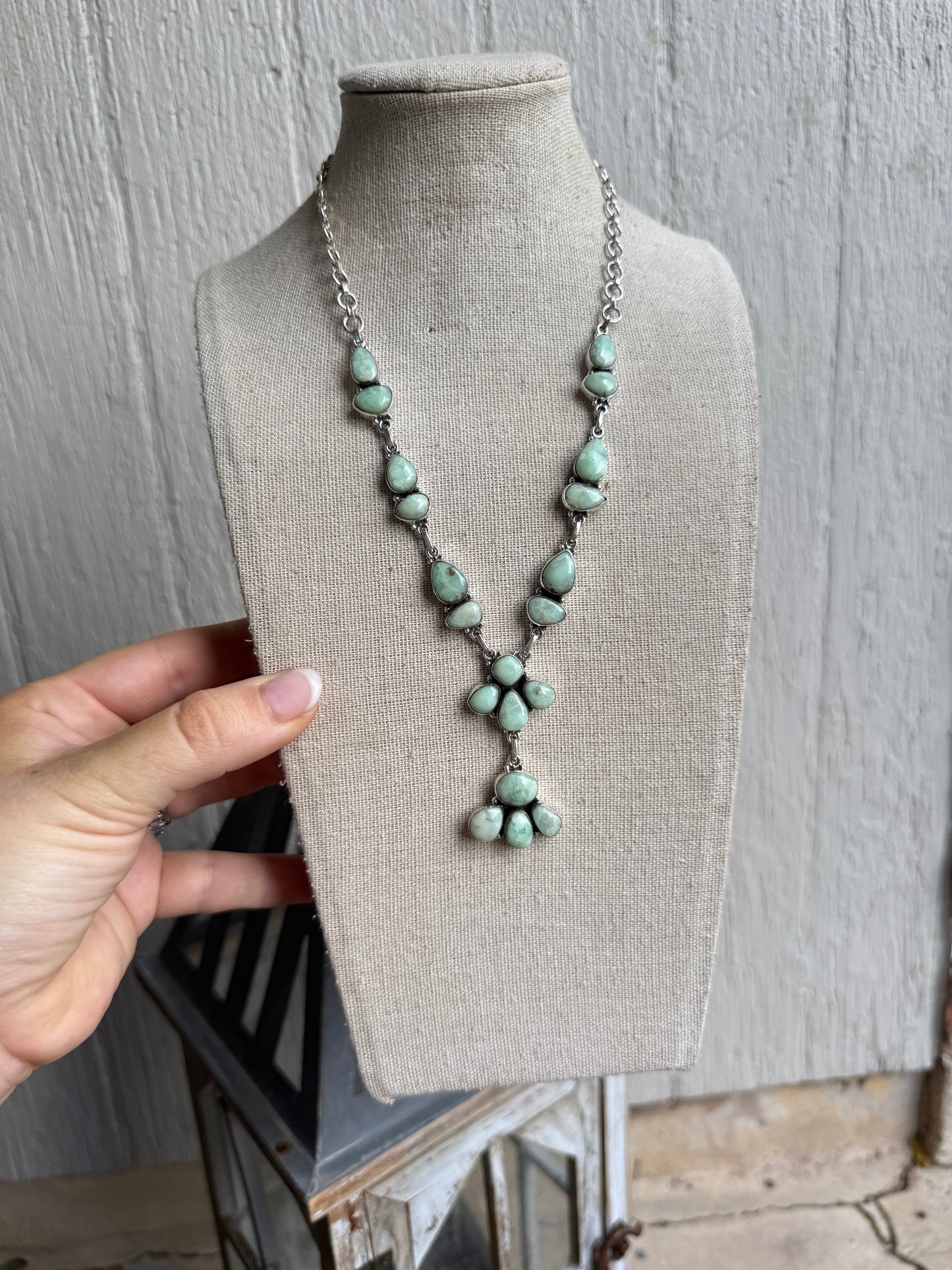 Handmade Sterling Silver & Paloma Turquoise Lariat Necklace