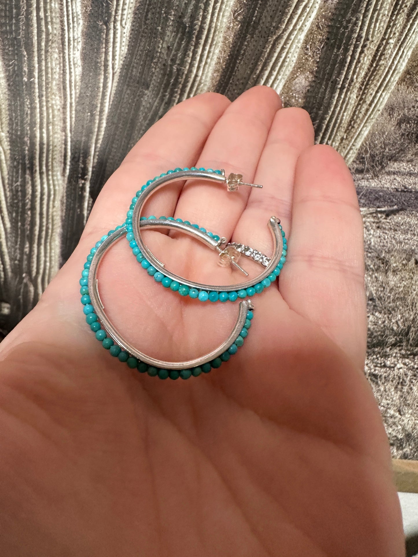 Handmade Turquoise and Sterling Silver Beaded Hoop Earrings