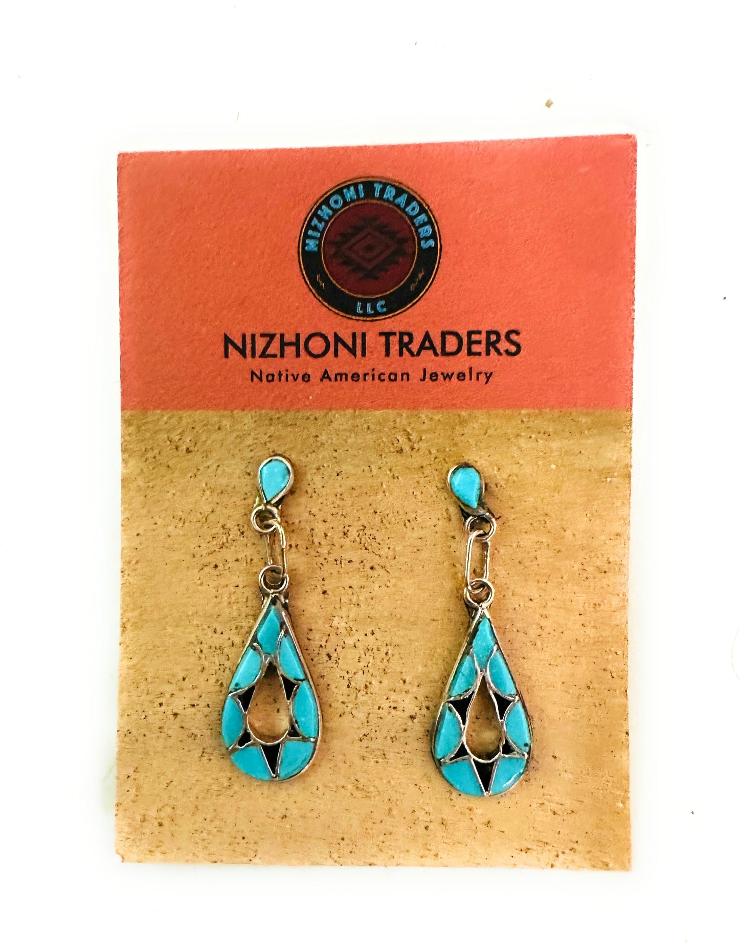Handcrafted Sterling Silver,  Turquoise & Onyx Inlay Dangle Earrings