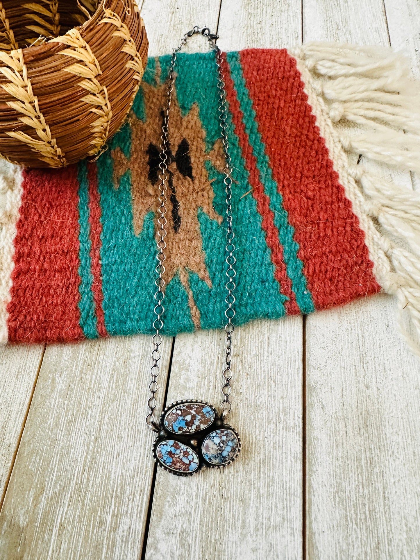 Handcrafted Sterling Silver & Golden Hills Turquoise Cluster Necklace