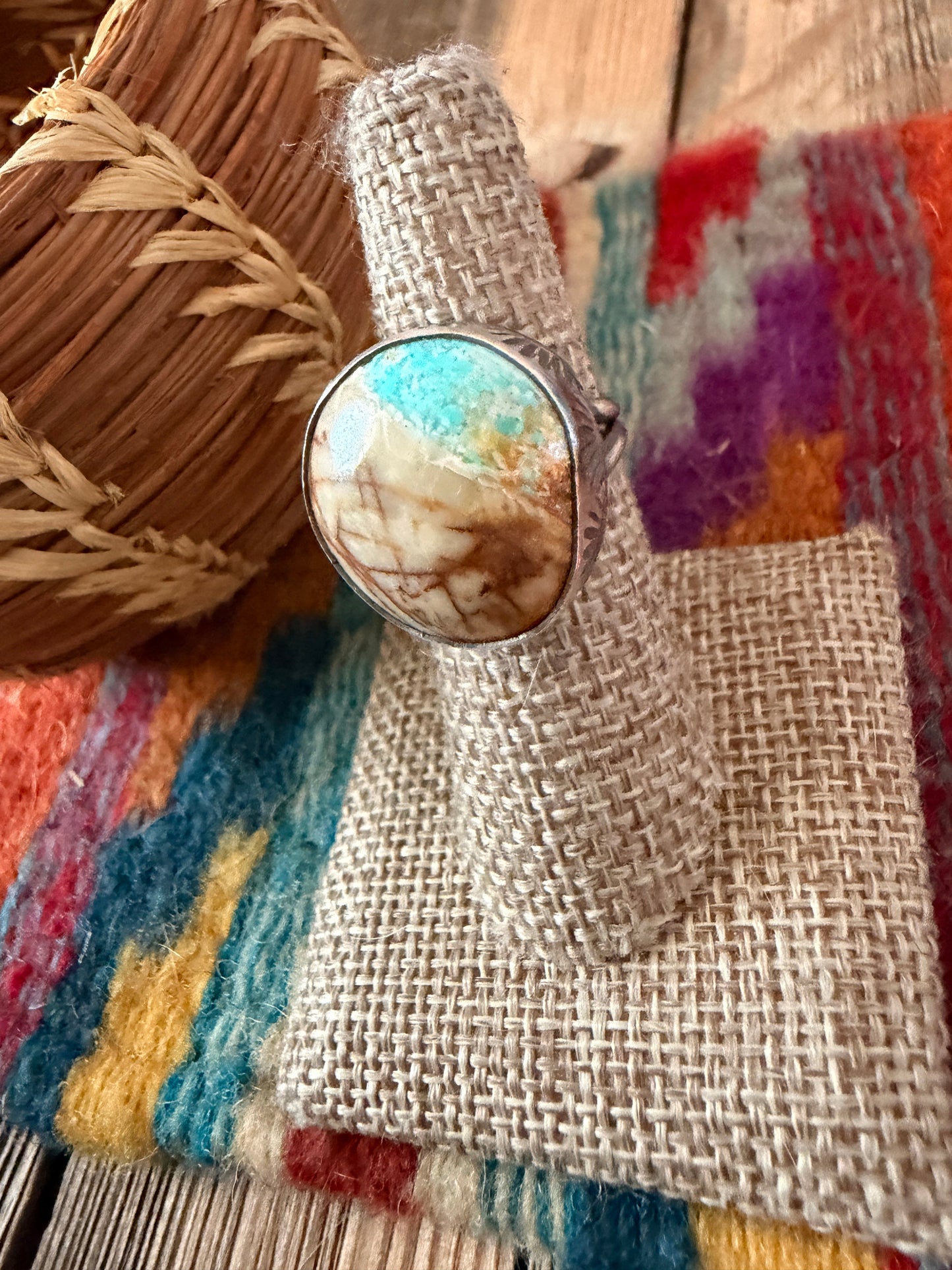 Handcrafted Ribbon Turquoise & Sterling Silver Ring Size 7.5