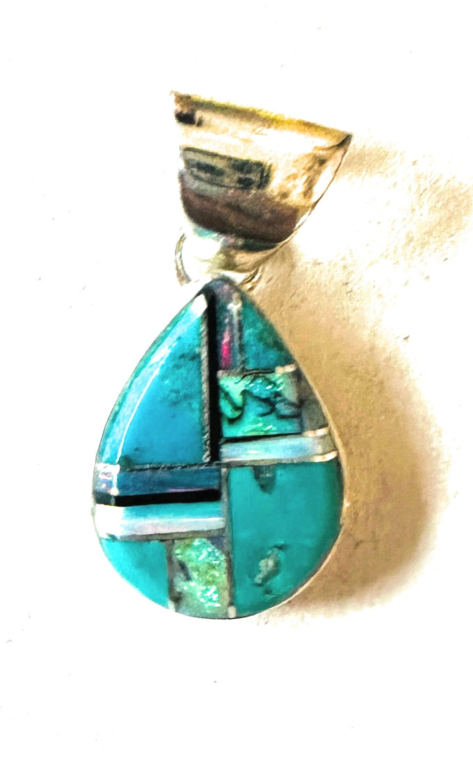Handcrafted Multi Stone & Sterling Silver Inlay Teardrop Pendant