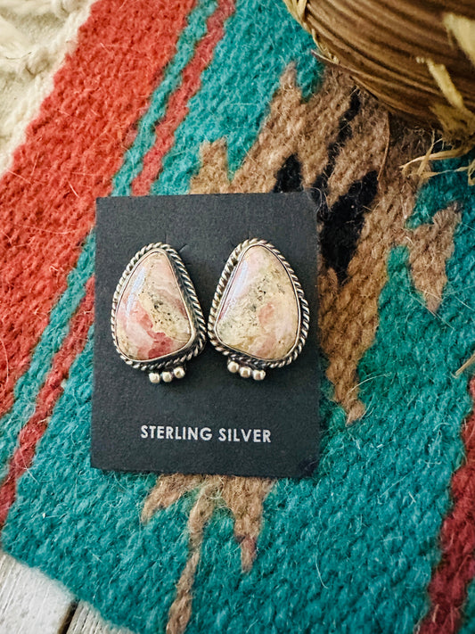 Handcrafted Rhodochrosite & Sterling Silver Post Earrings