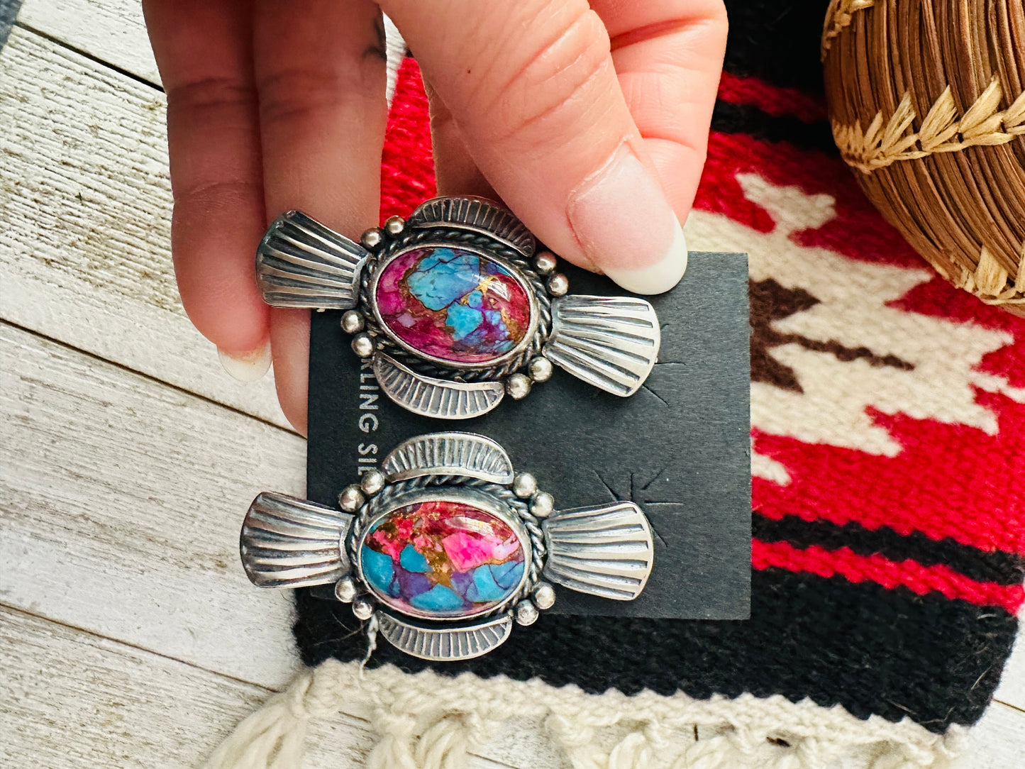 Navajo Pink Dream Mojave & Sterling Silver Post Earrings