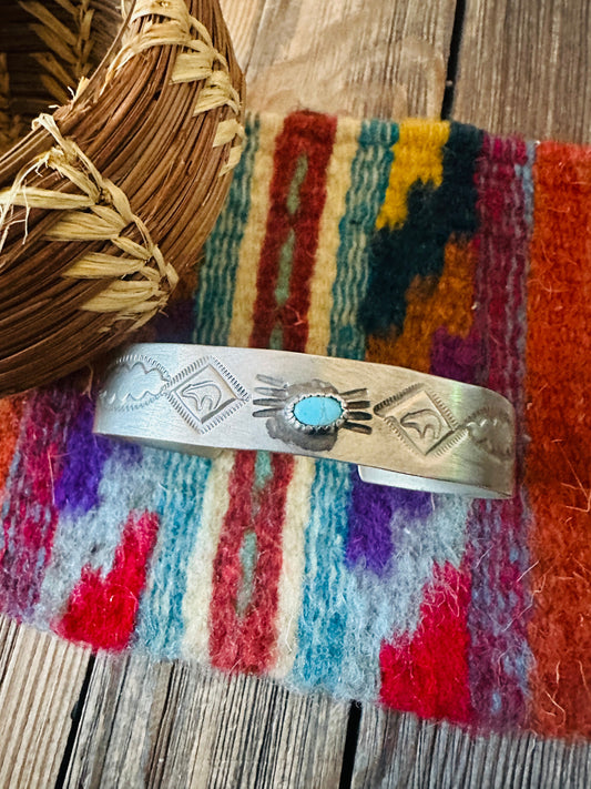 Handcrafted Old Pawn Sterling Silver & Turquoise Cuff Bracelet