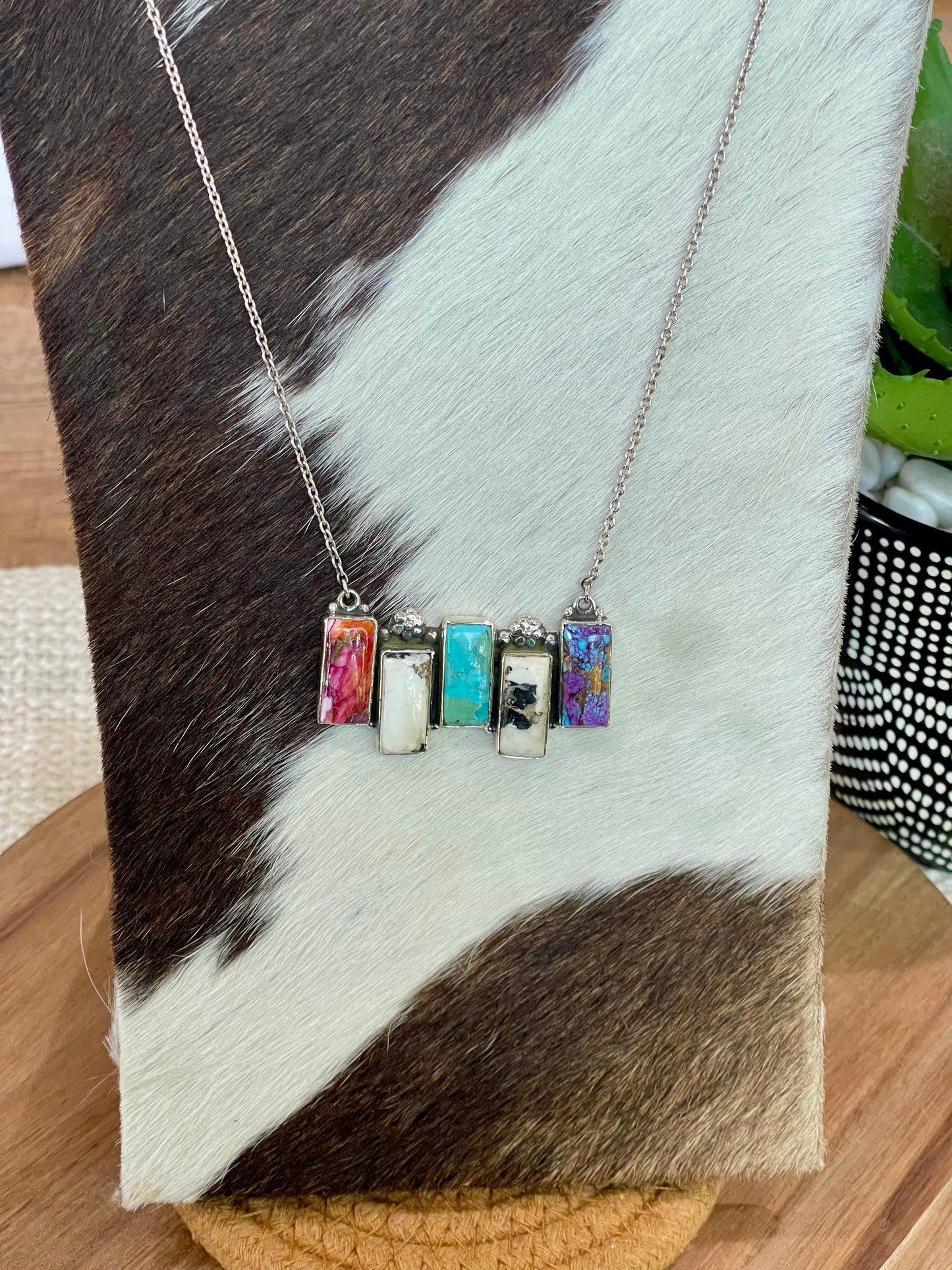 Handmade Sterling Silver & Multi Stone Bar Necklace