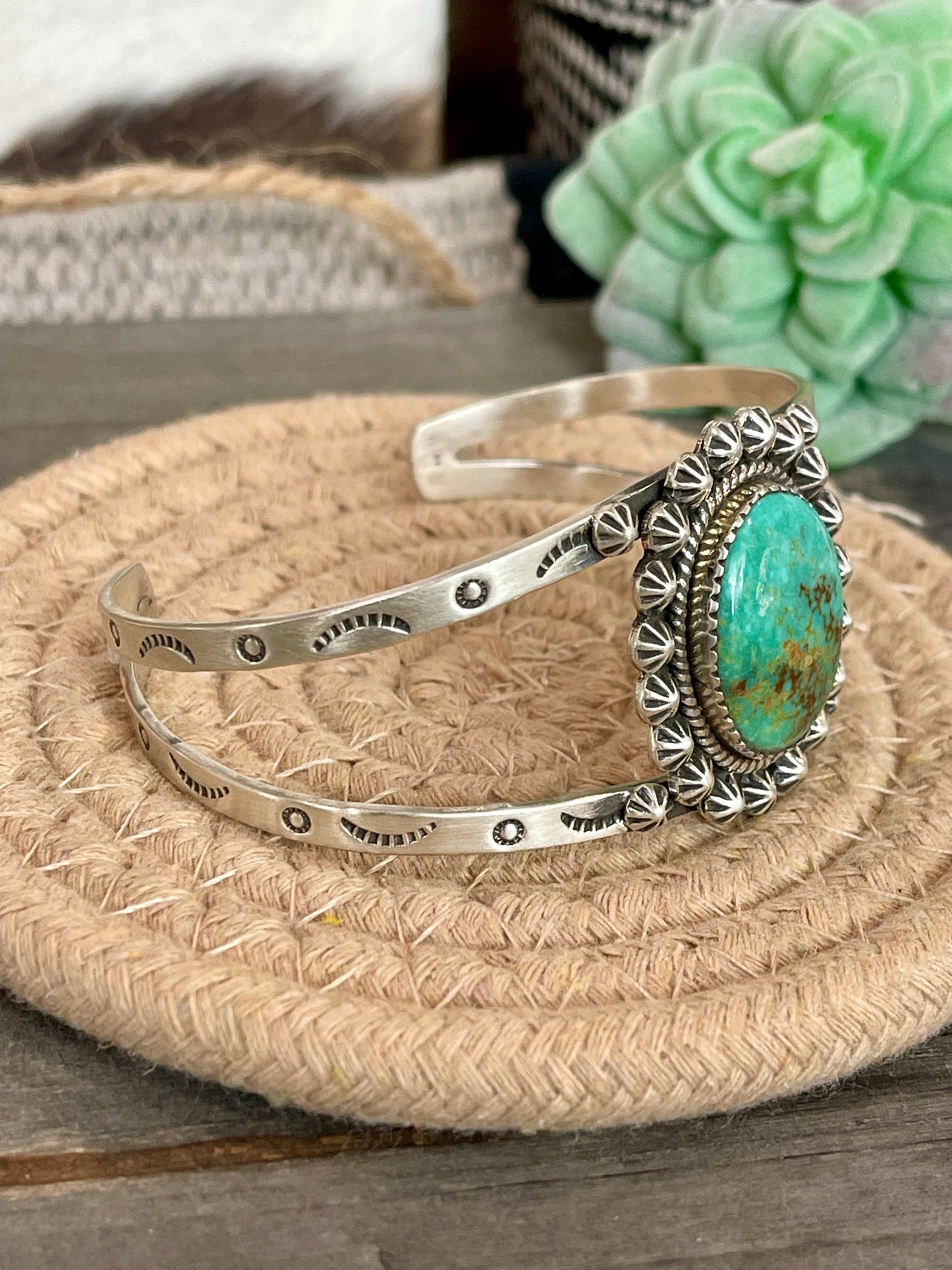Handmade Sterling Silver & Royston Turquoise Cuff Bracelet