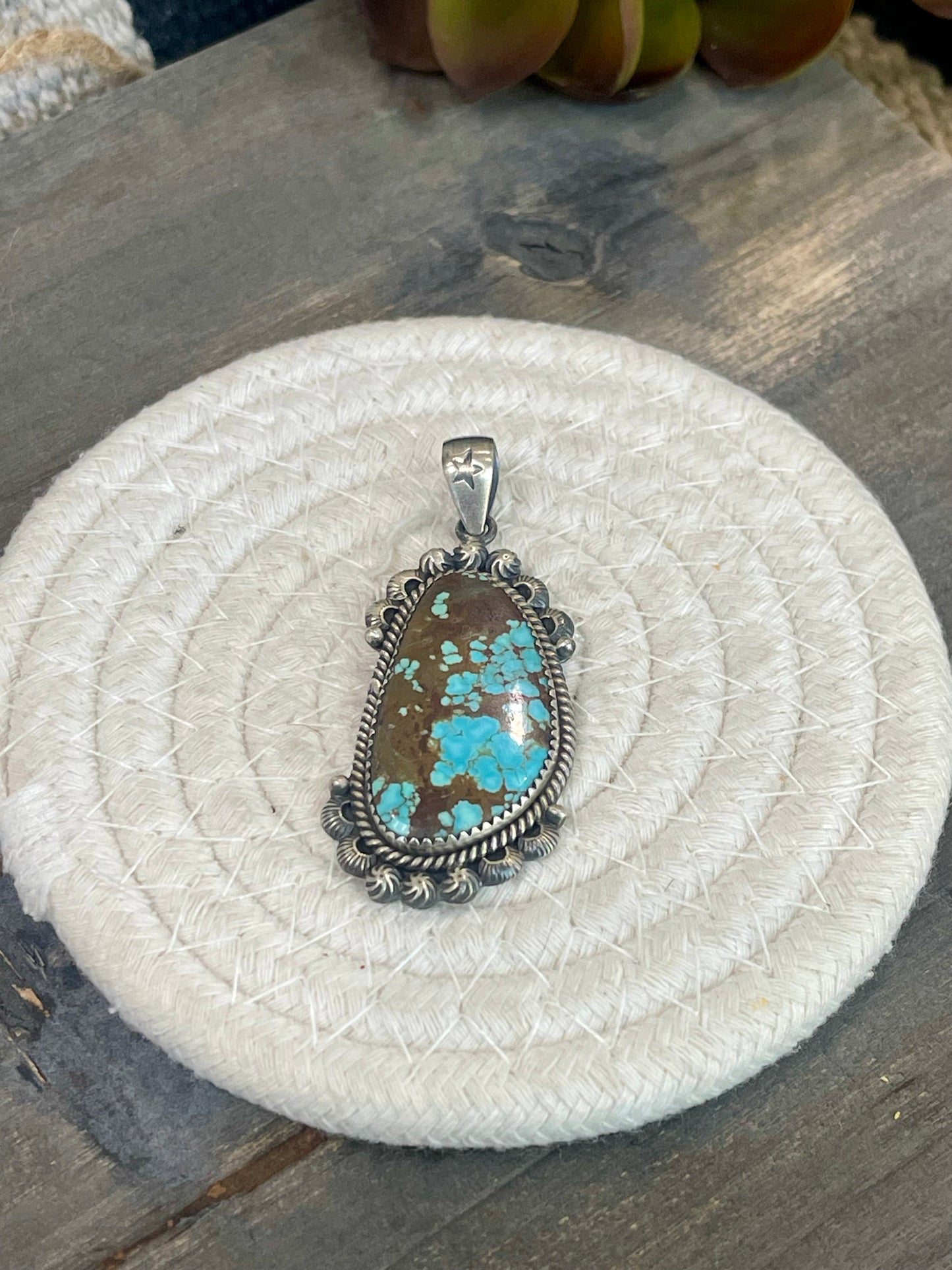 Beautiful Handmade Number 8 Turquoise & Sterling Silver Pendant