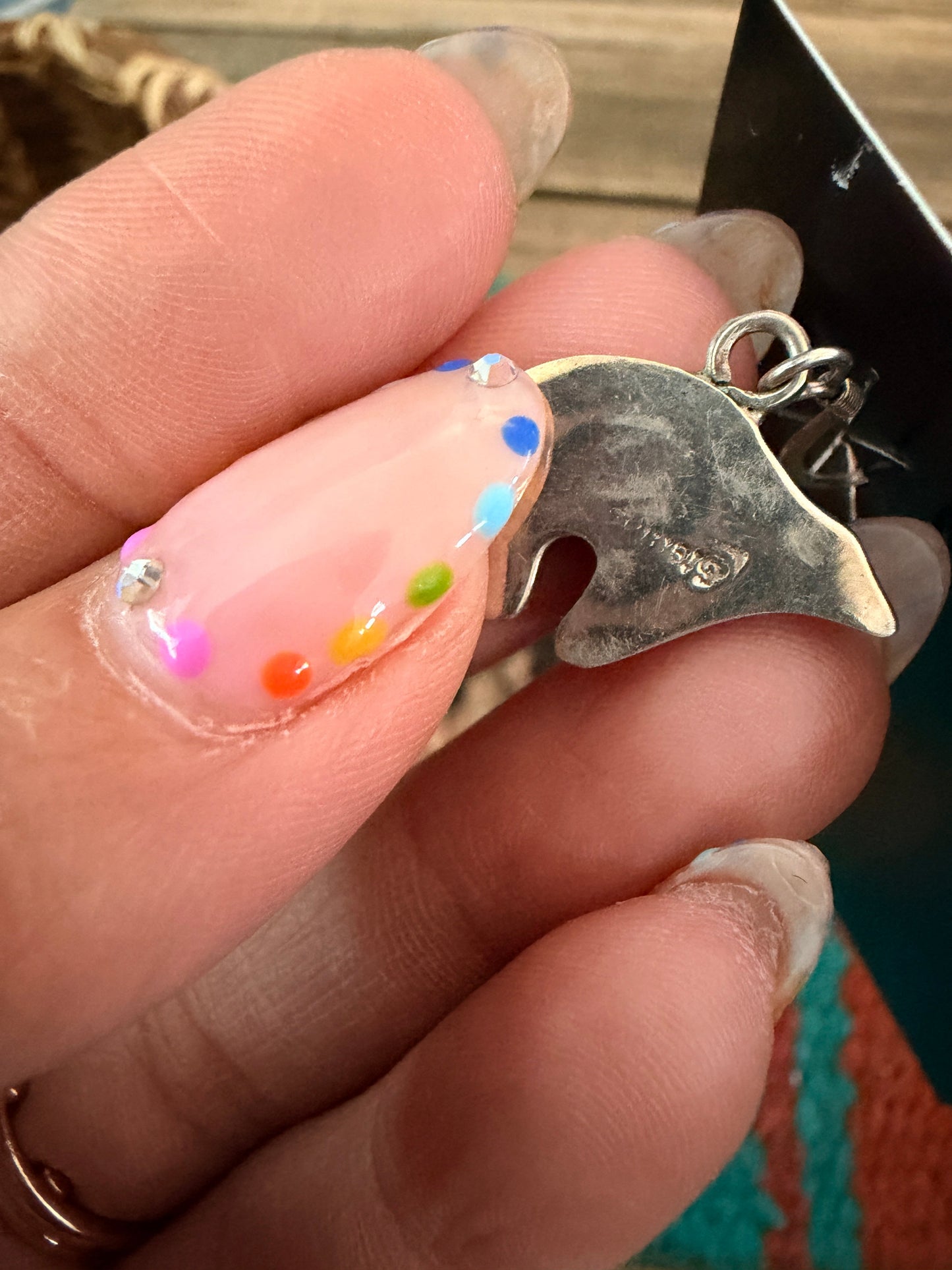 Handcrafted Multi Stone & Sterling Silver Inlay Fetish Bear Dangle Earrings