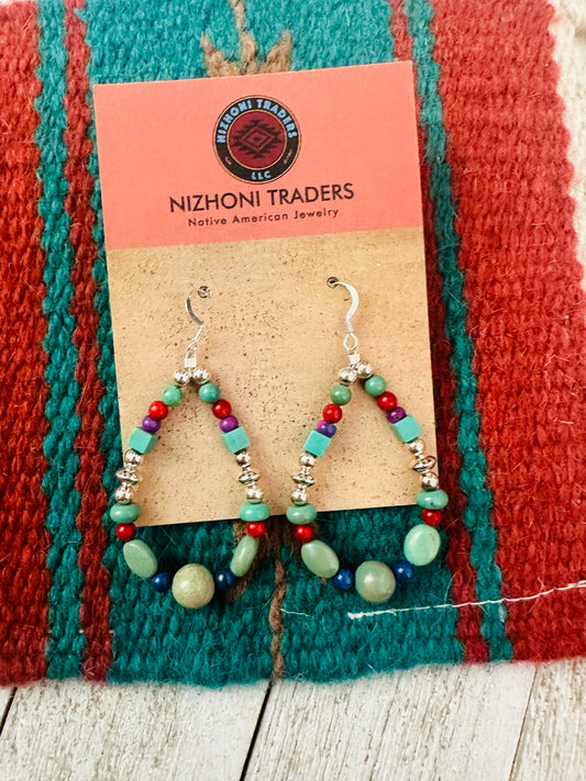 Handcrafted Multi Stone & Sterling Silver Dangle Hoop Earrings