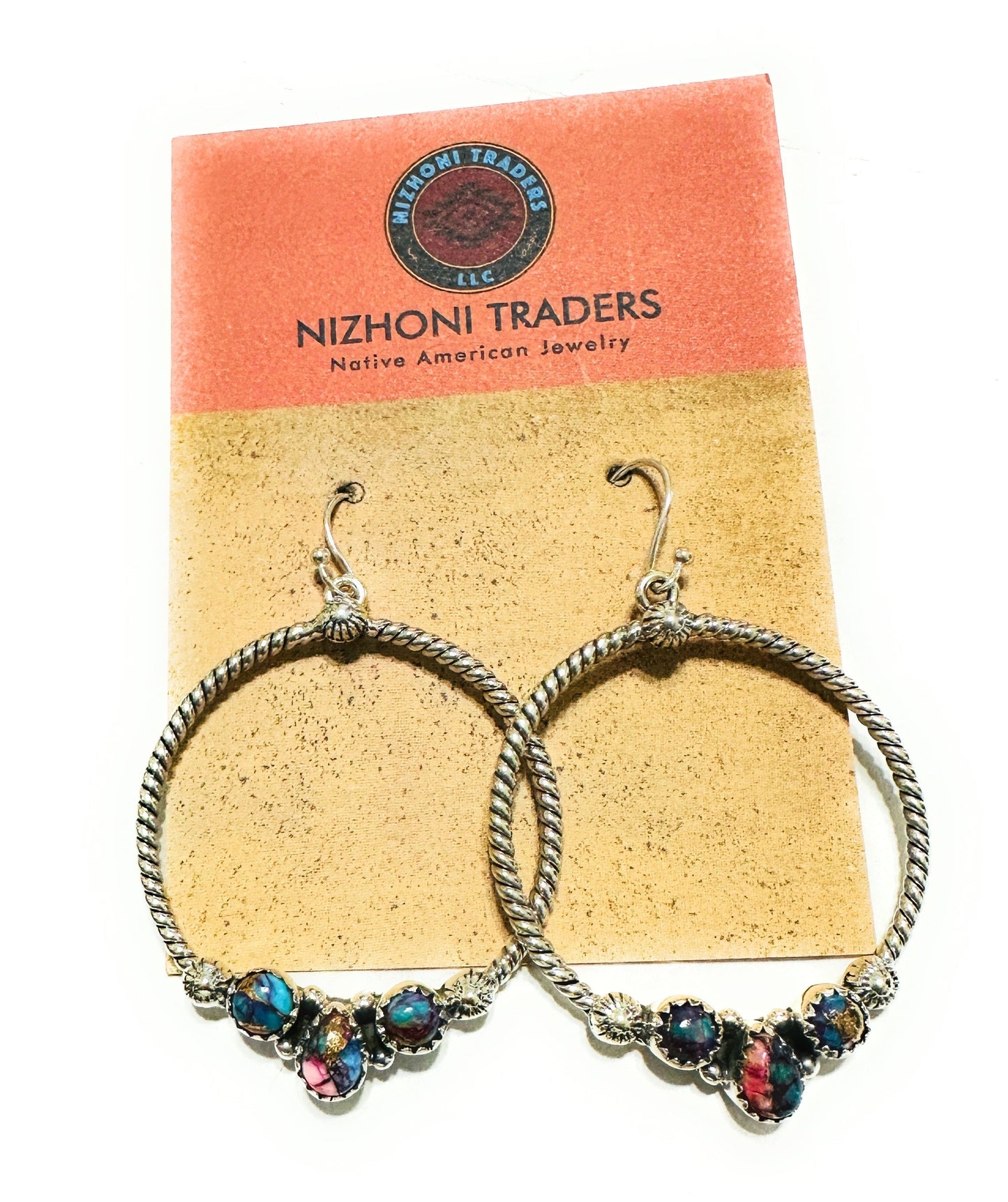 Handmade Pink Dream Mojave & Sterling Silver Dangle Hoop Earrings Signed Nizhoni