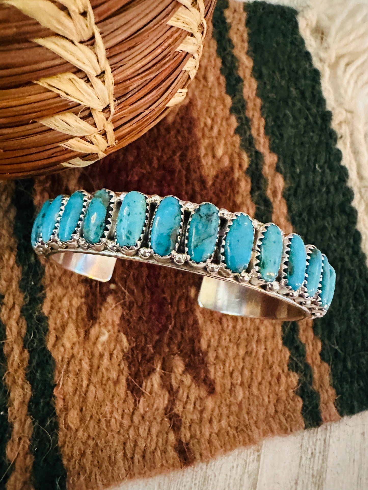 Kingman Turquoise & Sterling Silver Cuff Bracelet /