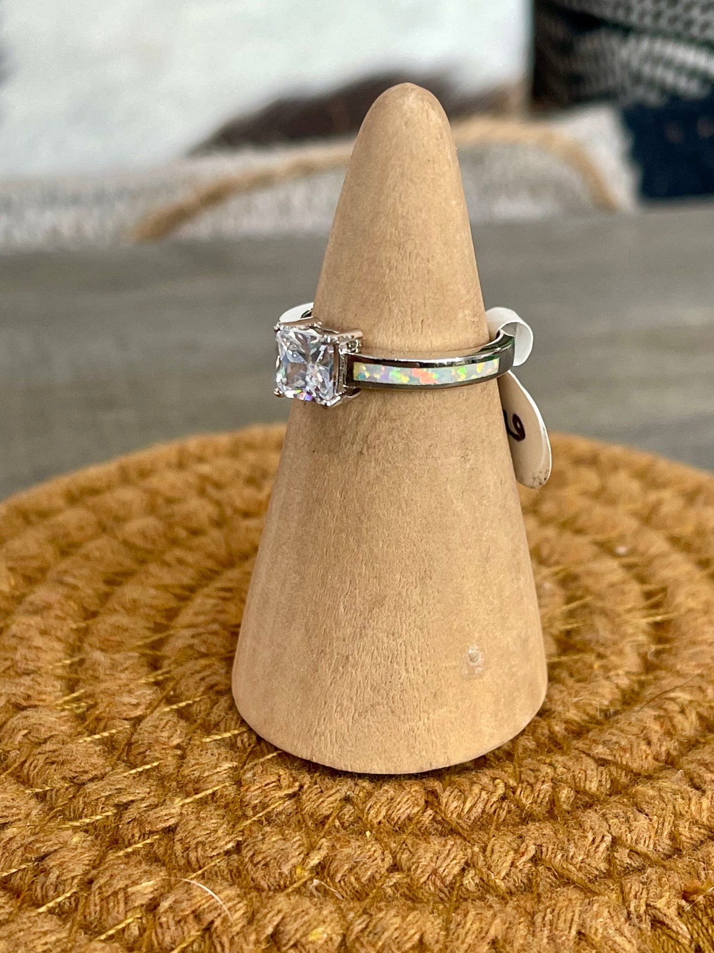 Handmade Opal & Cubic Zirconia And Sterling Silver Size 6 Ring