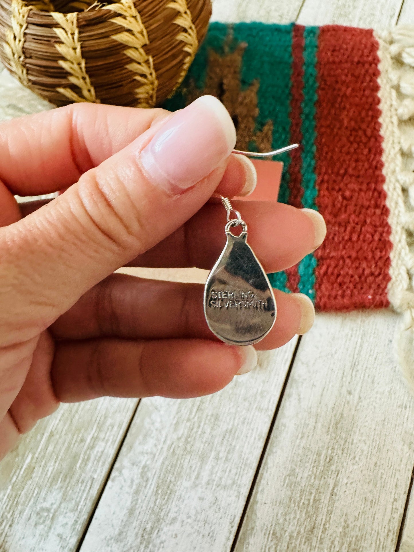 Handcrafted Turquoise & Sterling Silver Teardrop Dangle Earrings