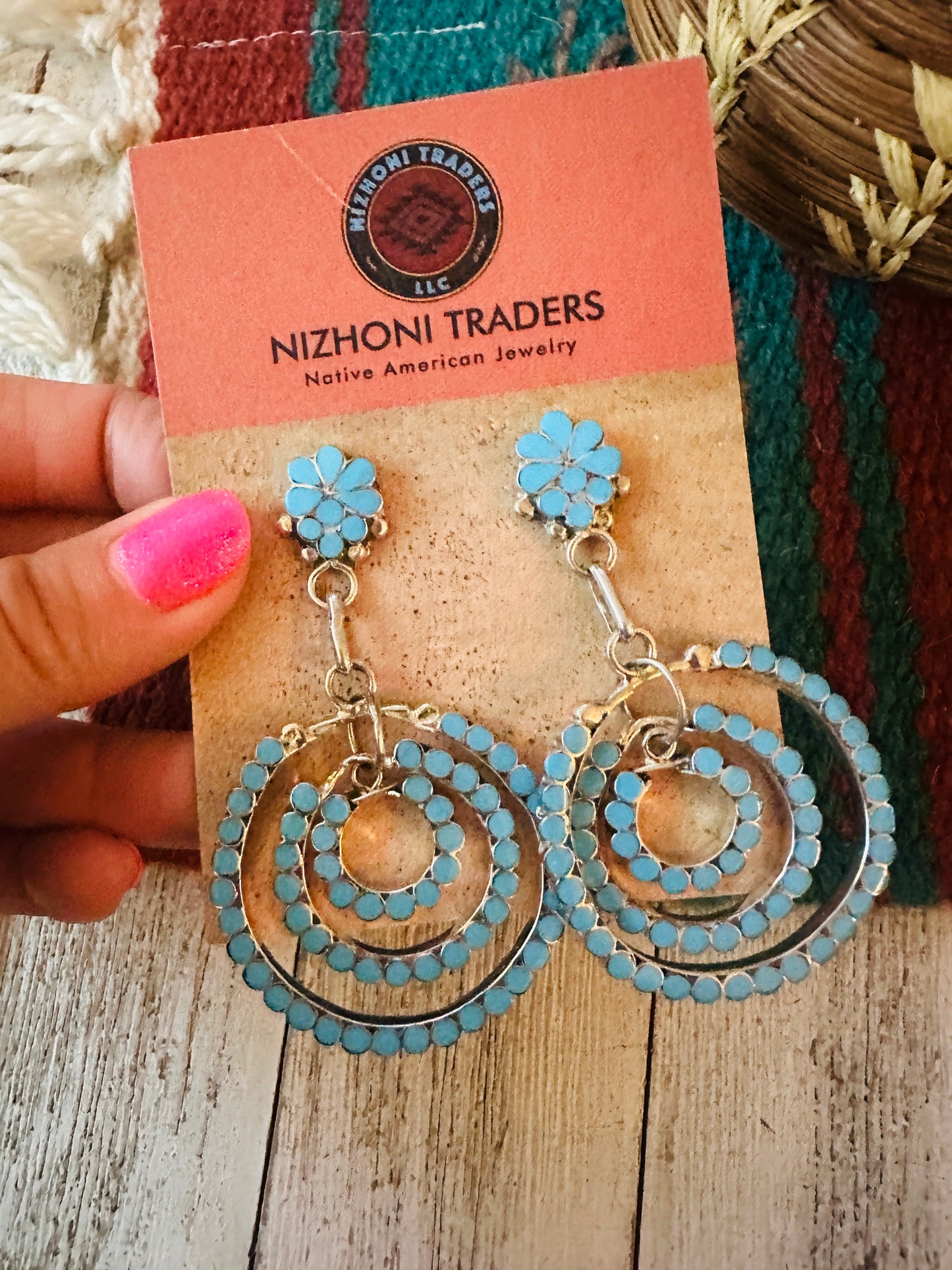 Handcrafted Sterling Silver & Turquoise Inlay Dangle Earrings