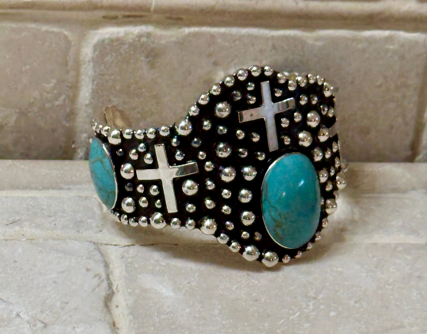 Turquoise Cross Cuff Sterling Silver Bracelet