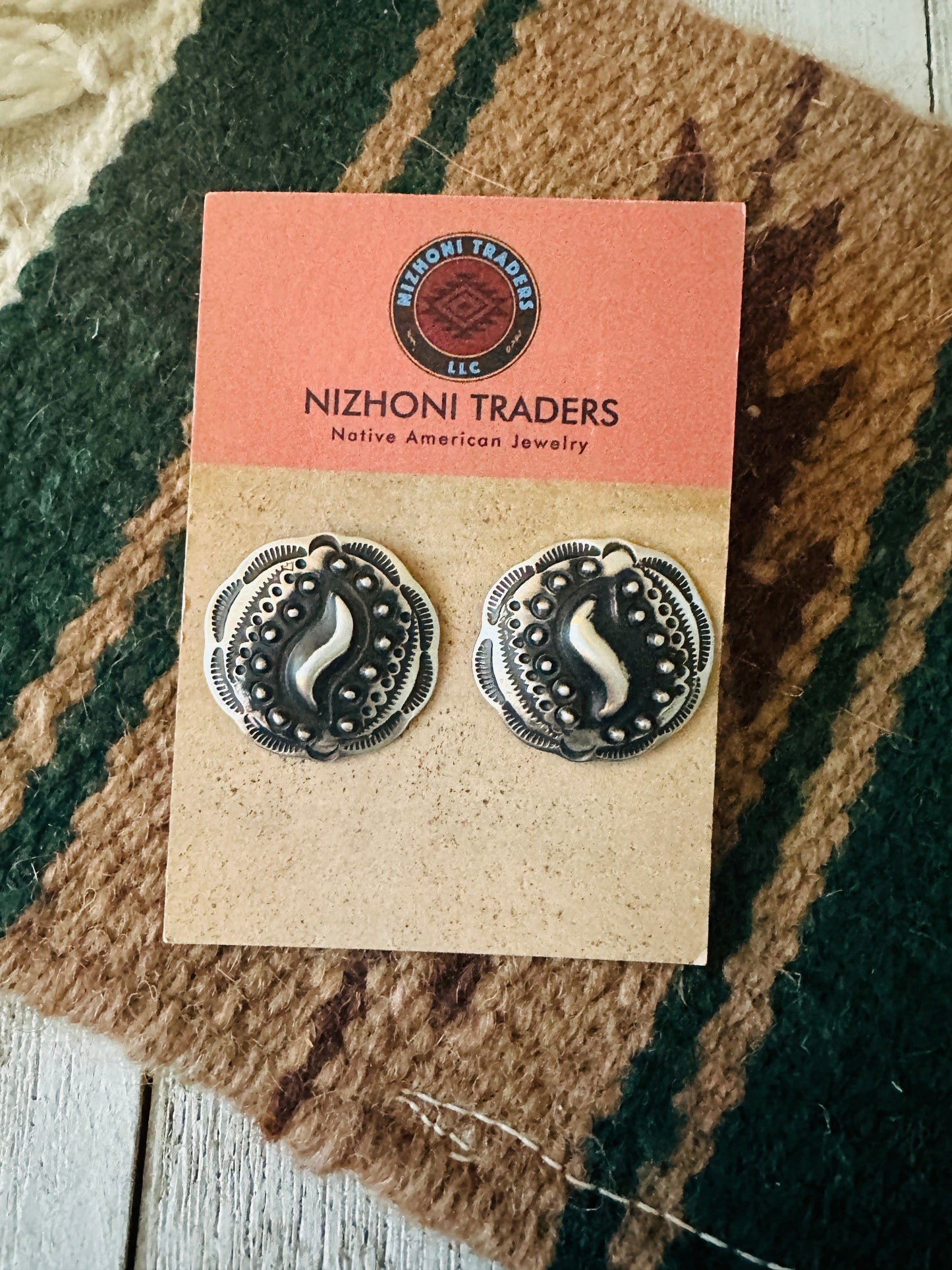 Navajo Hand Stamped Sterling Silver Concho Post Earrings