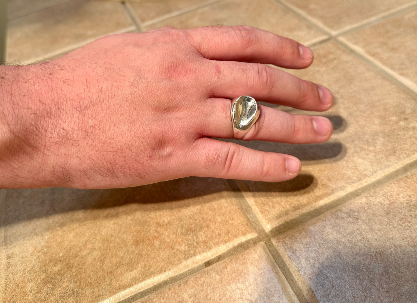 Heavy Thumbprint Sterling Silver Ring Size 9
