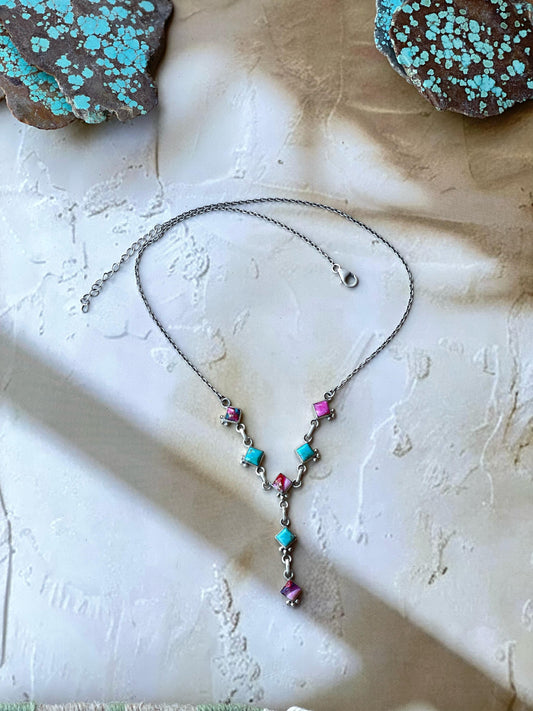 Handmade Sterling Silver, Turquoise & Pink Dream Mojave Drop Necklace is