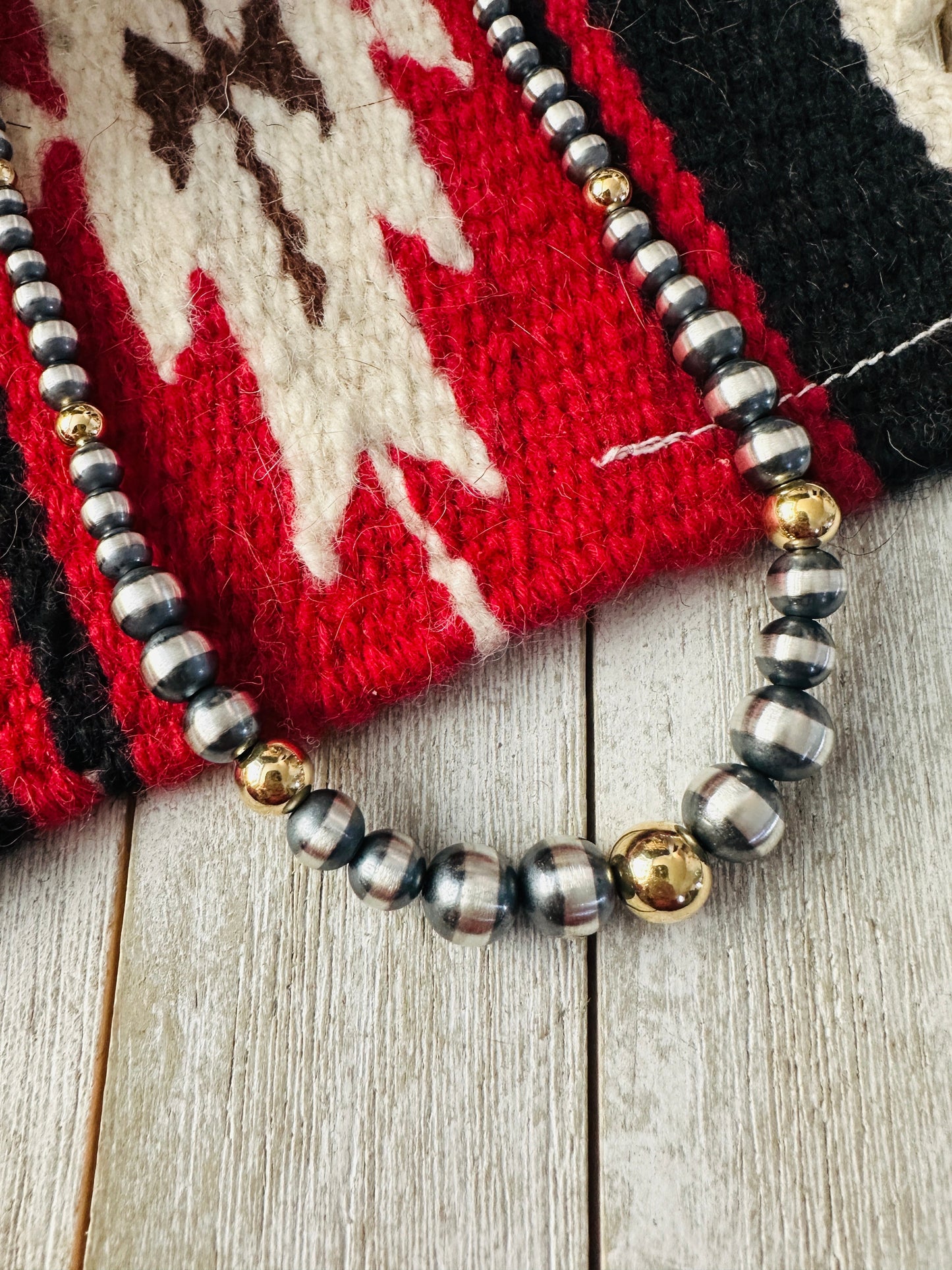 Handcrafted Sterling Silver & Gold Beaded 18” Necklace