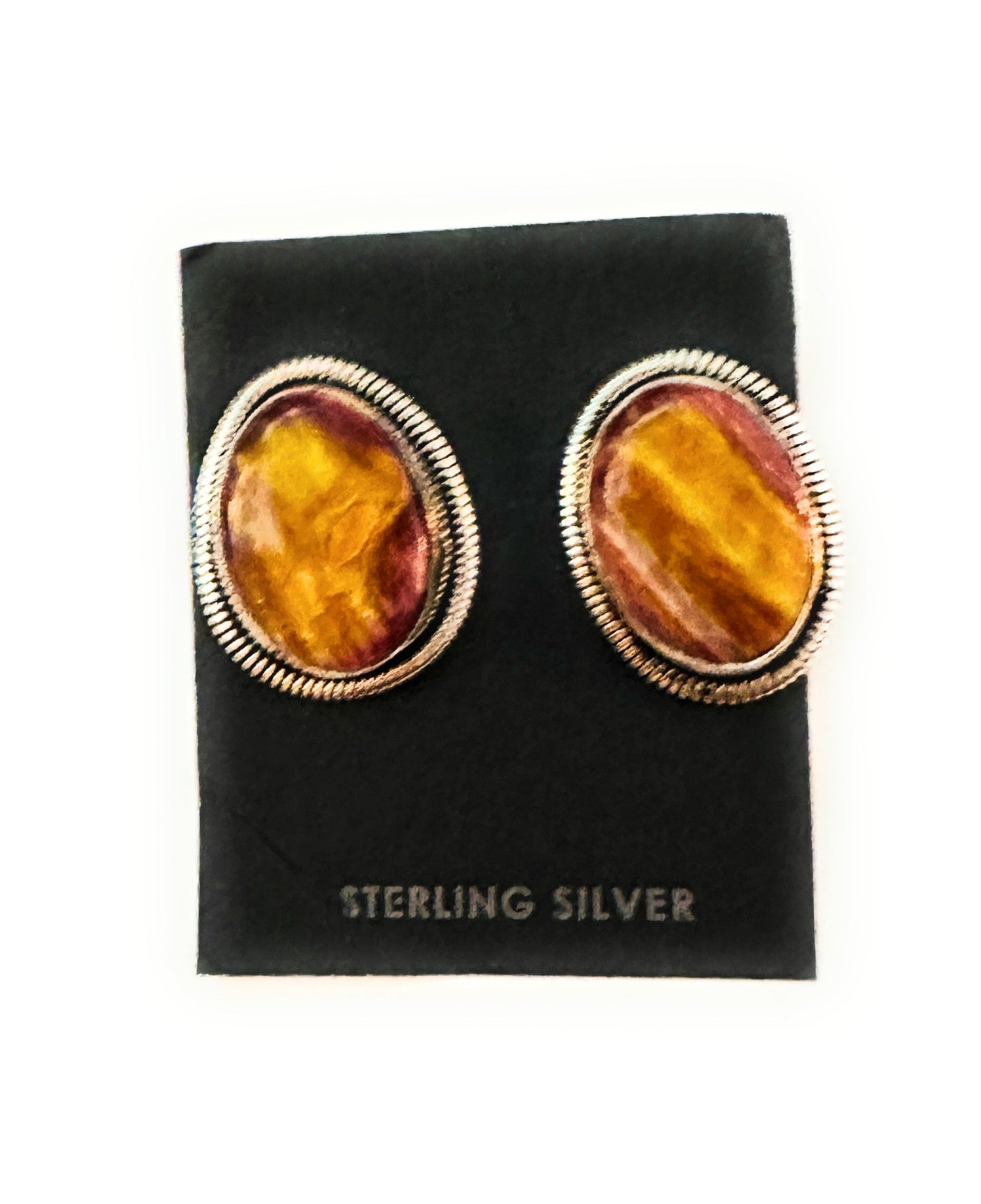 Navajo Spiny and Sterling Silver Post Earrings by Wydell Billie