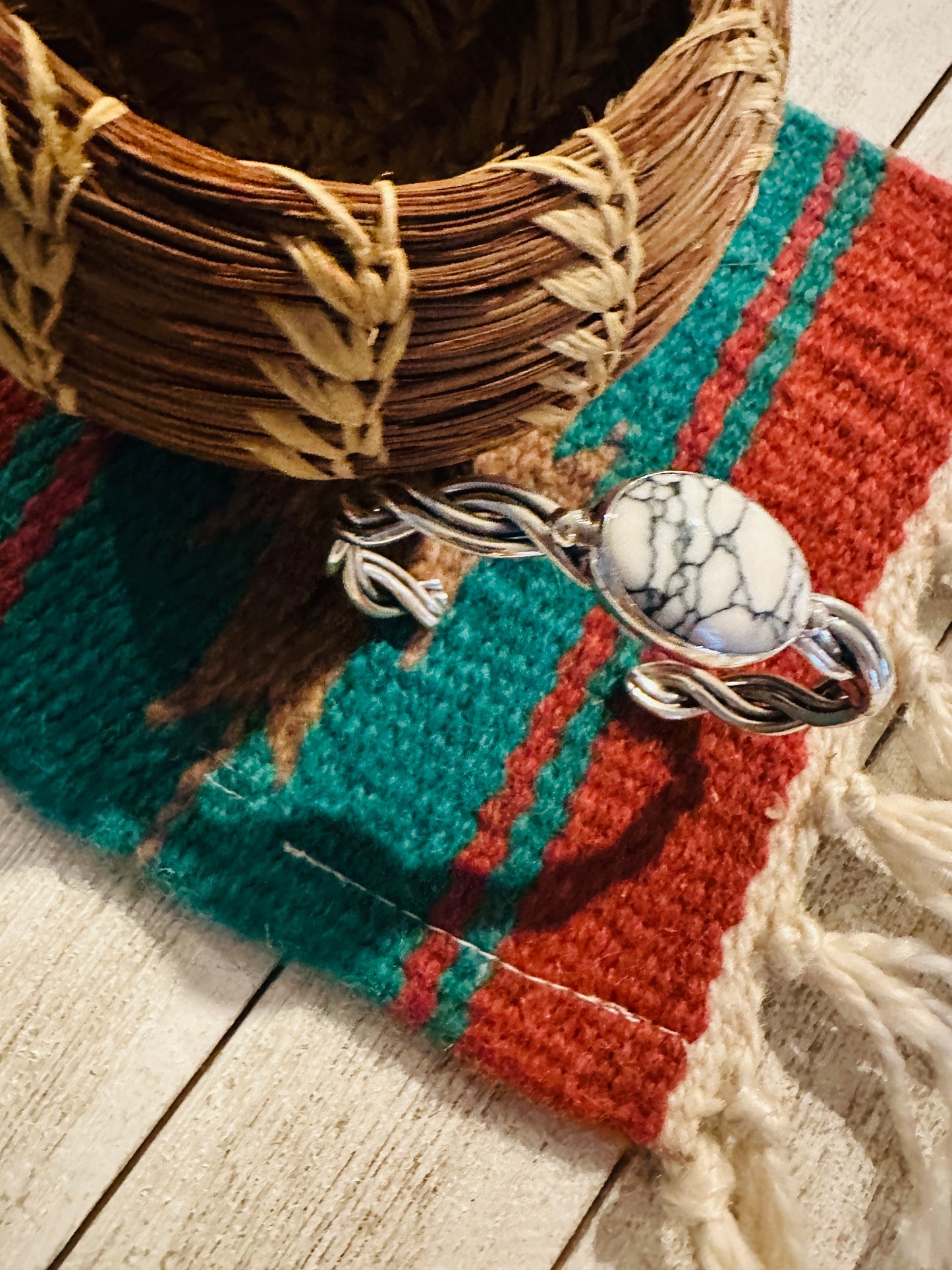 Navajo Howlite & Sterling Silver Twisted Cuff Bracelet