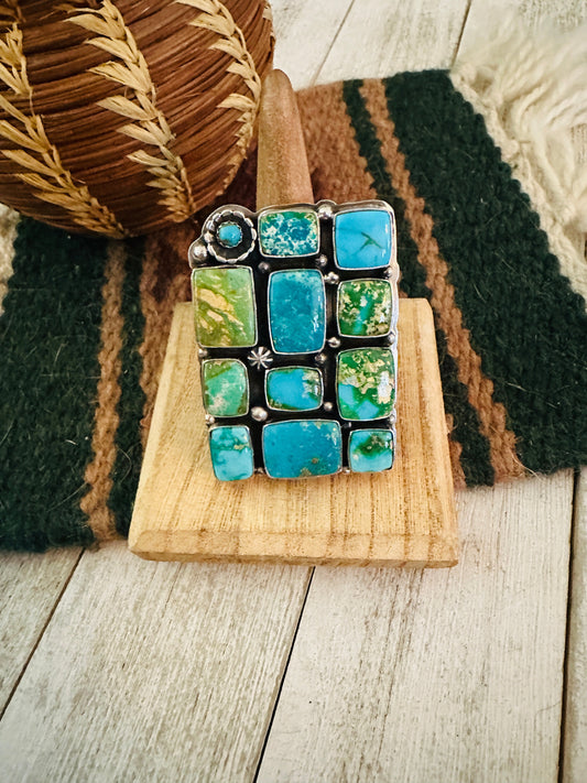 Handcrafted Sonoran Mountain Turquoise & Sterling Silver Adjustable Cluster Ring