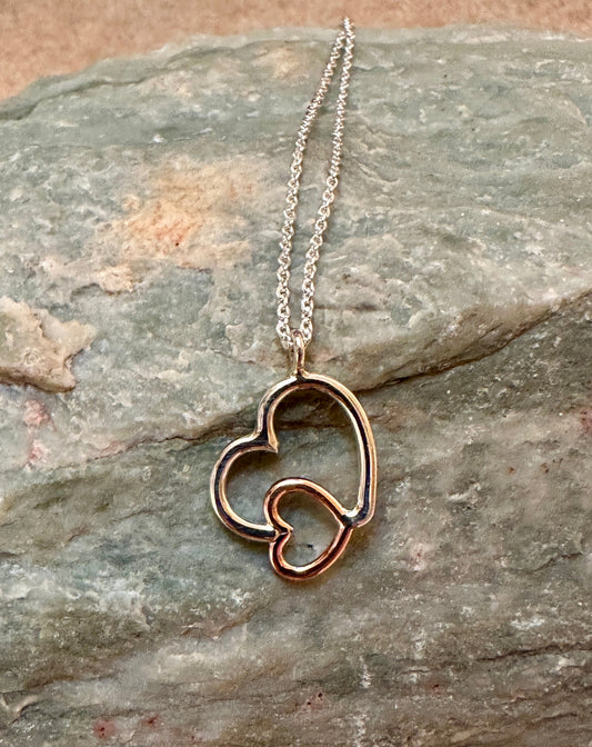 Sterling Silver & Copper Hearts Necklace