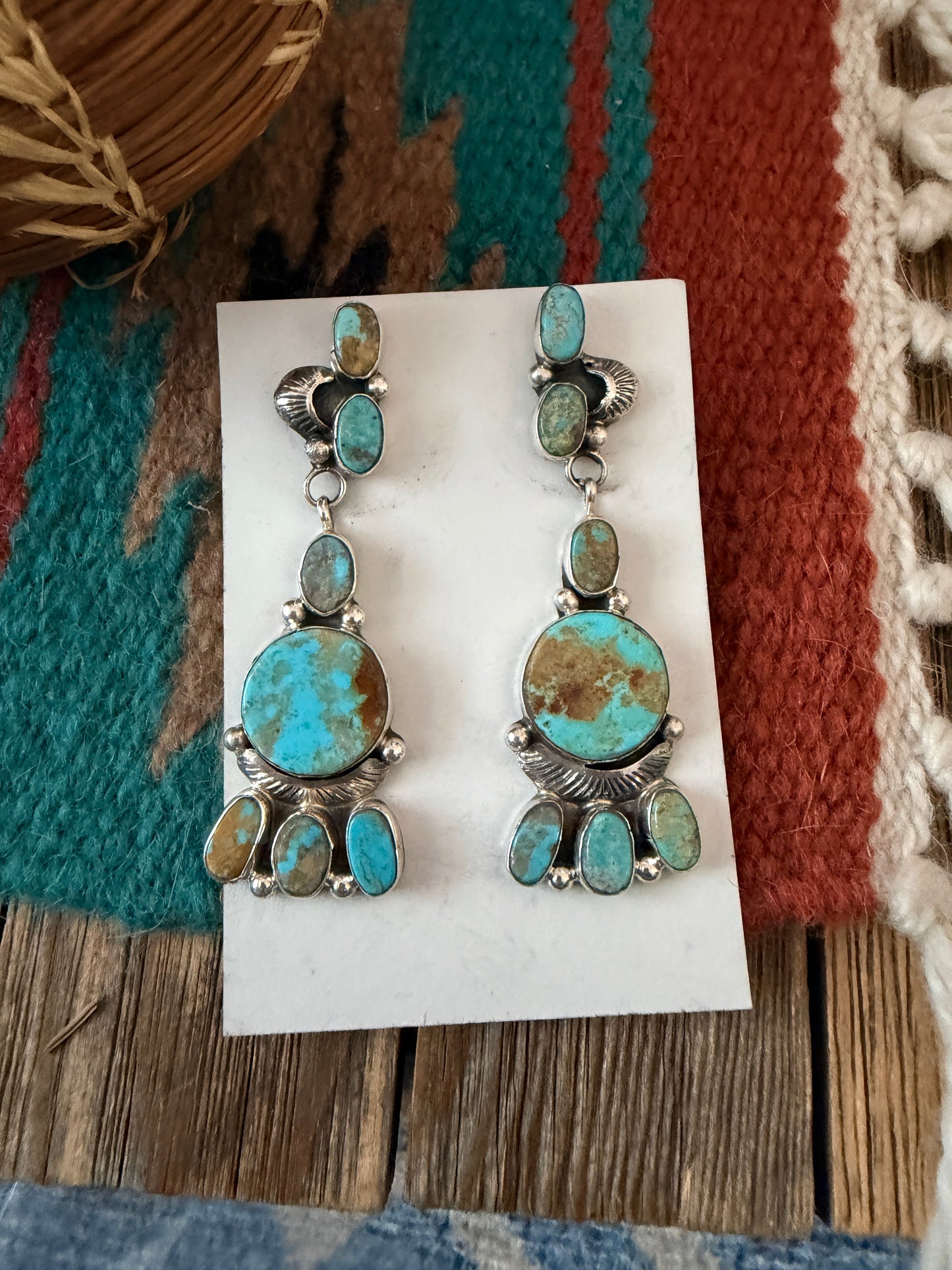 Handcrafted Royston Turquoise And Sterling Silver Dangle Earrings by Jacqueline Silver