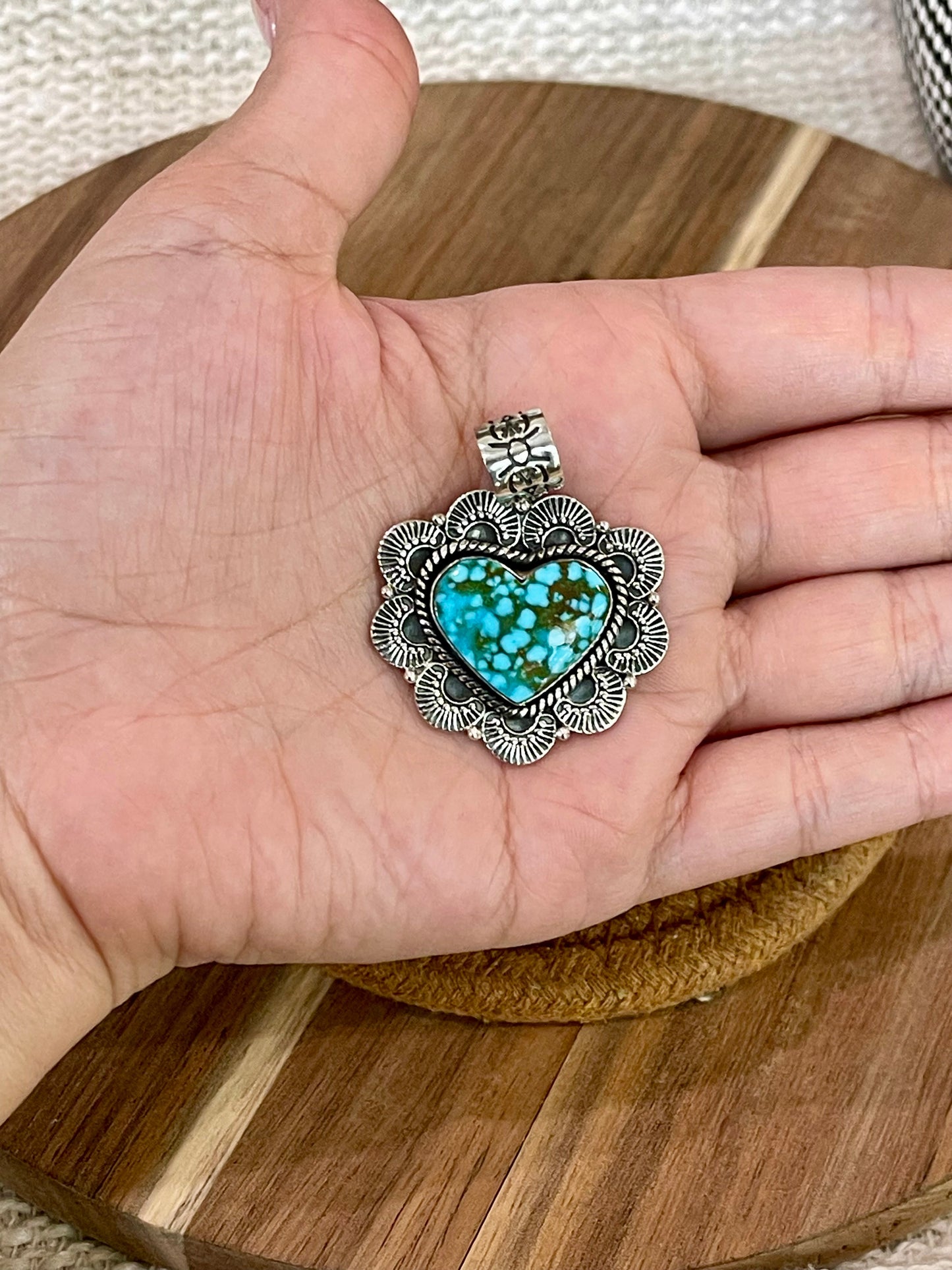 Handcrafted Sterling Silver & Number 8 Turquoise Pendant