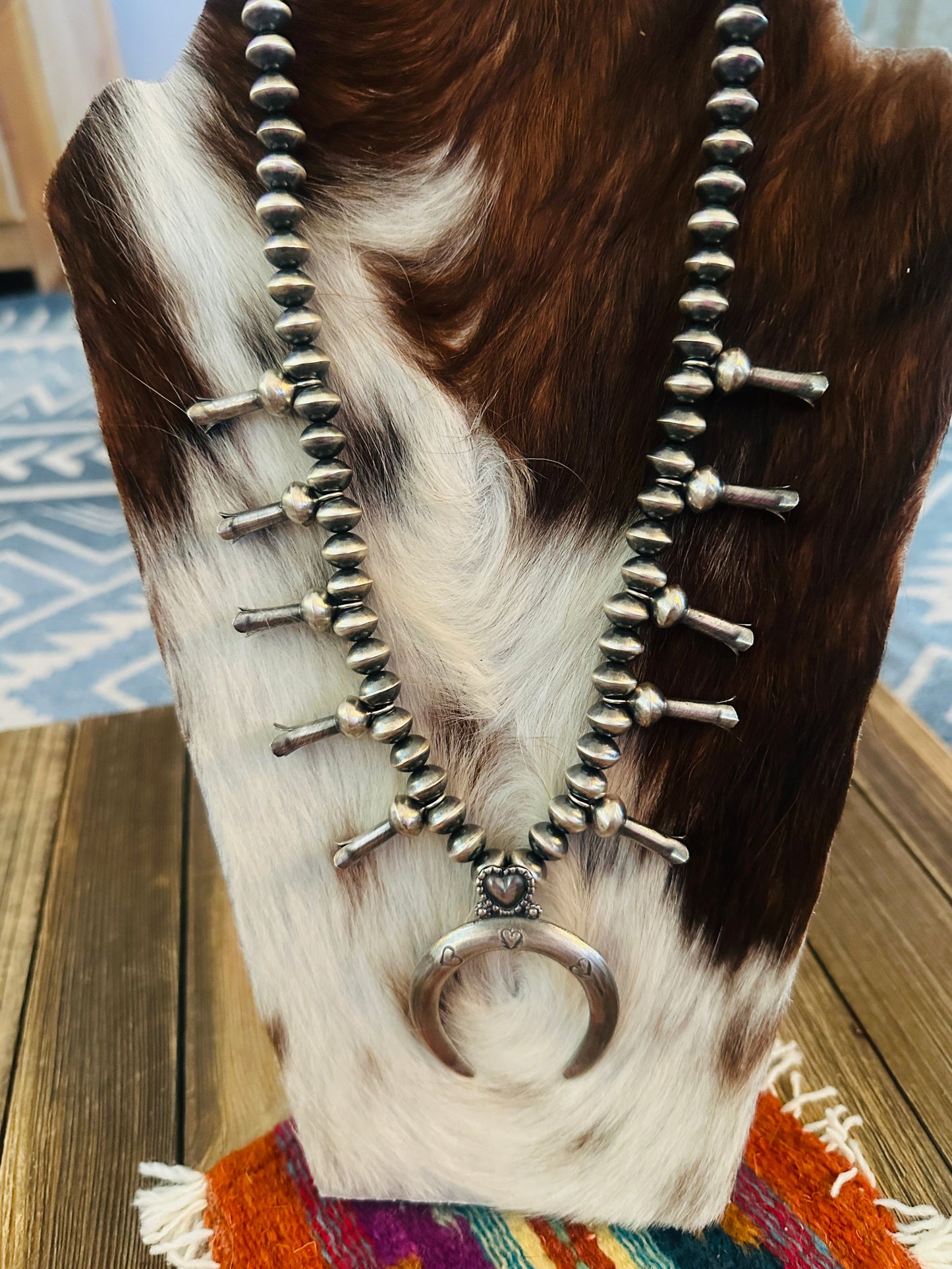 Handcrafted Sterling Silver Heart Squash Blossom Necklace