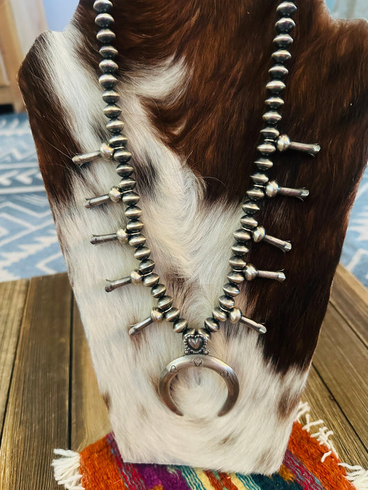Handcrafted Sterling Silver Heart Squash Blossom Necklace