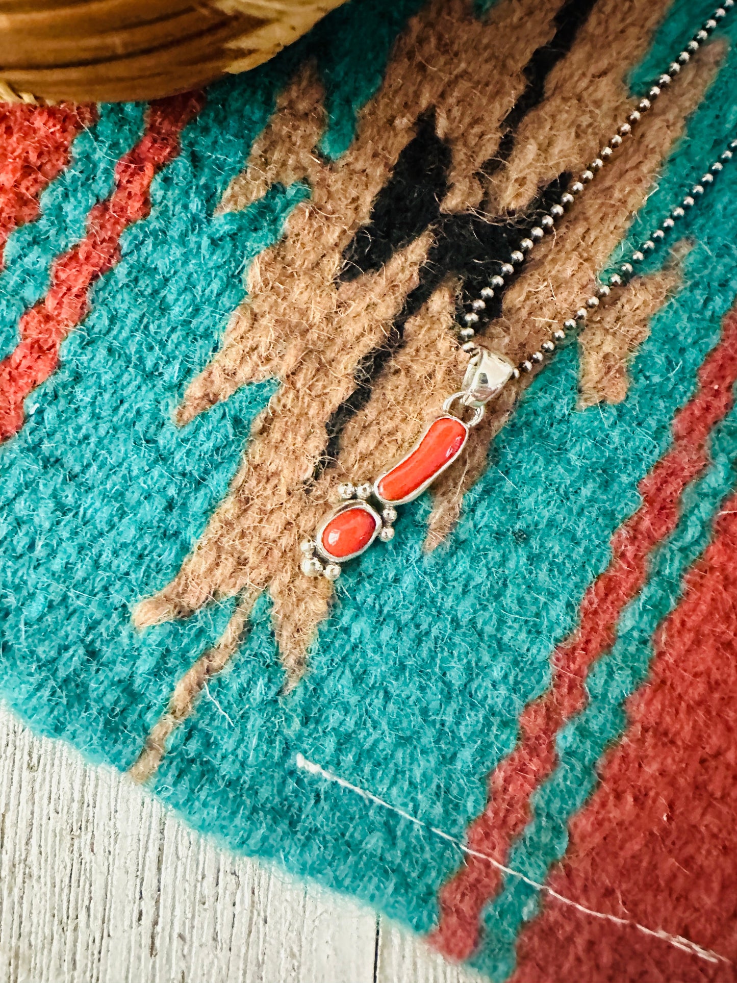 Handcrafted Red Coral & Sterling Silver Pendant