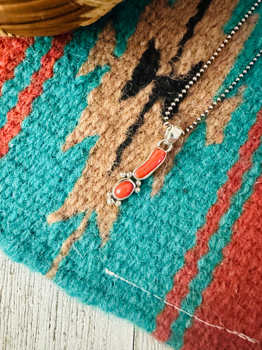 Handcrafted Red Coral & Sterling Silver Pendant