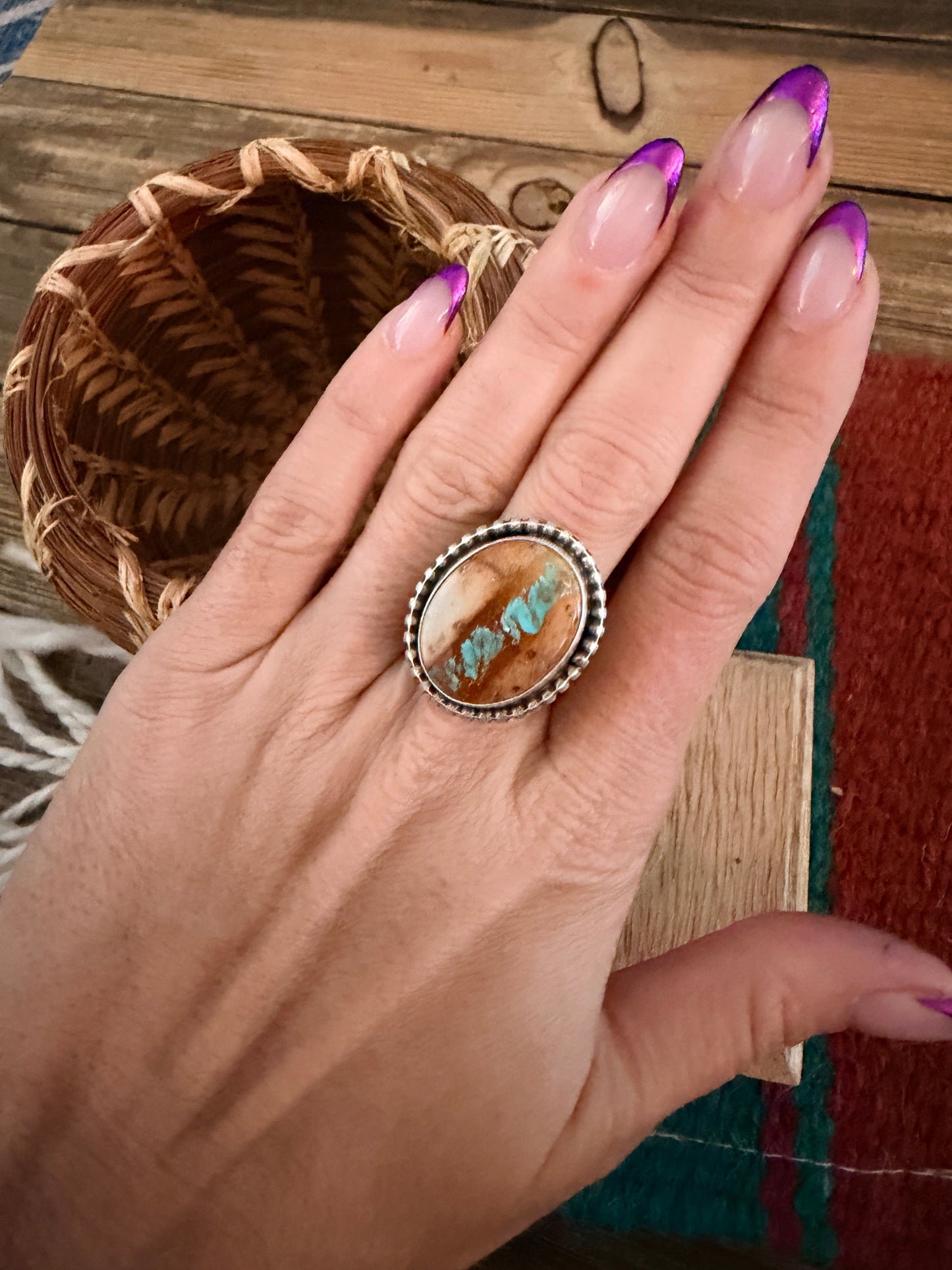 Handcrafted Ribbon Turquoise & Sterling Silver Ring Size 6