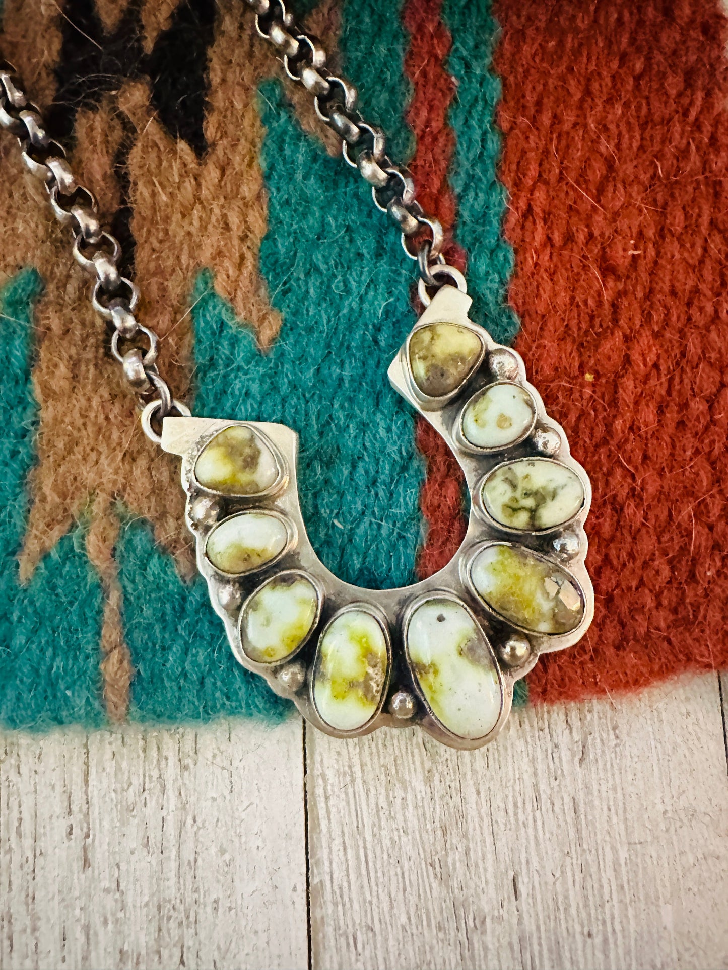 Handcrafted Beaded Sterling Silver & Palomino Turquoise Horseshoe Necklace