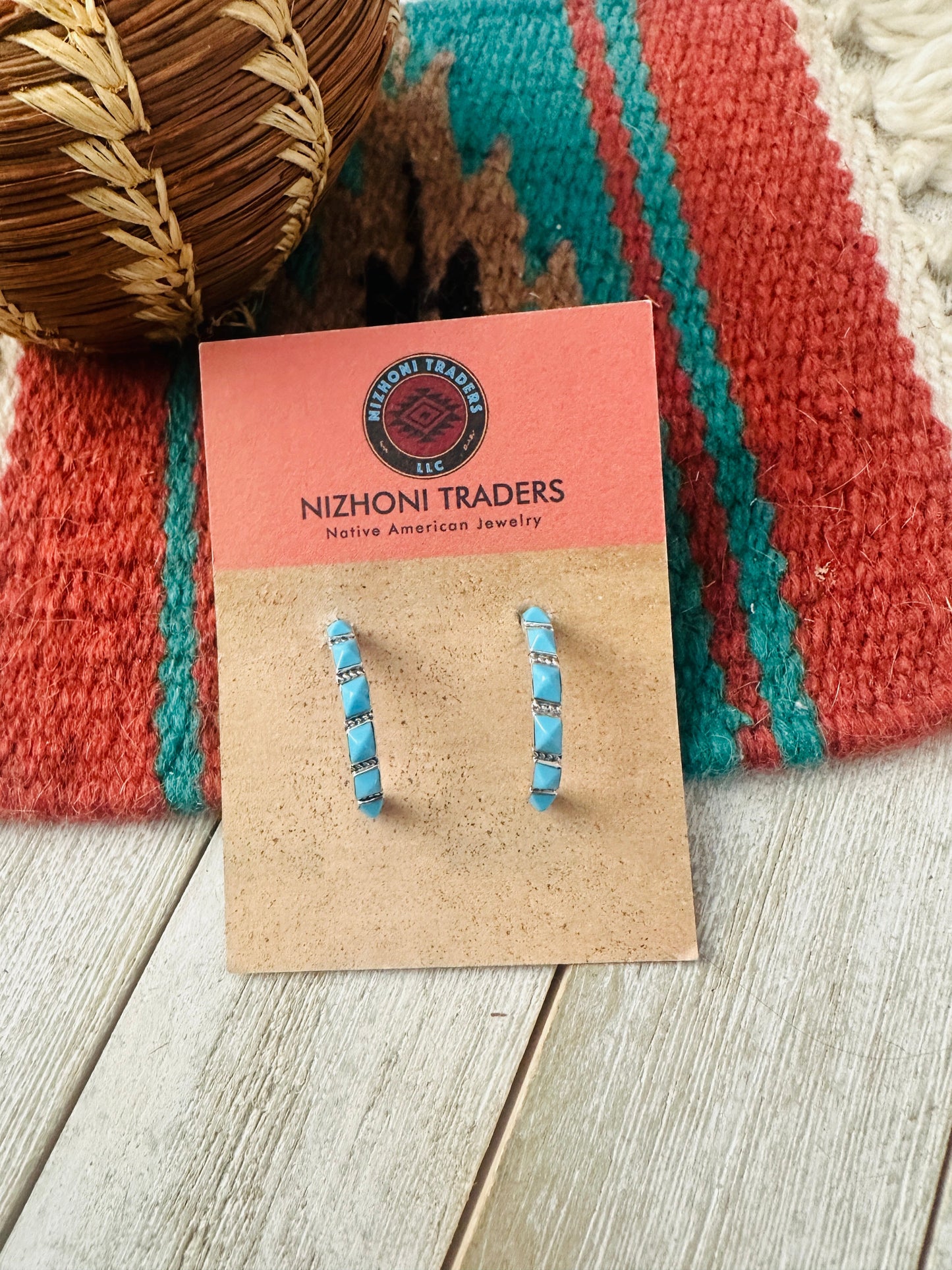 Handcrafted Turquoise & Sterling Silver Hoop Earrings