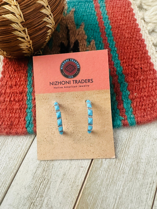 Handcrafted Turquoise & Sterling Silver Hoop Earrings