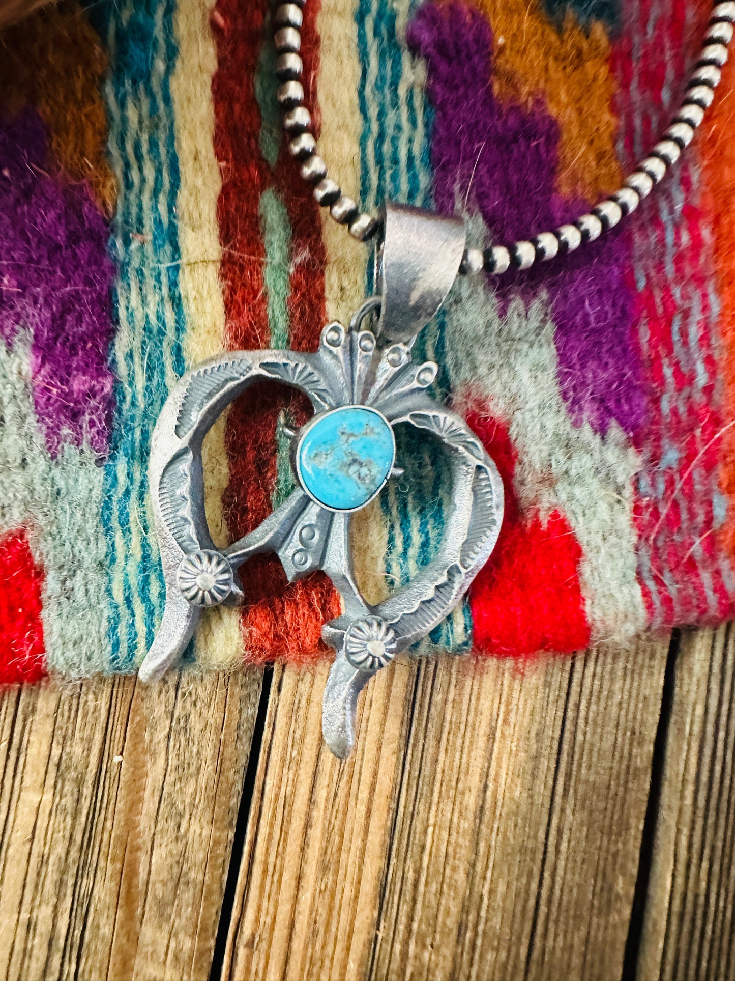 Handcrafted Sterling Silver & Kingman Turquoise Naja Pendant by Kevin Billah