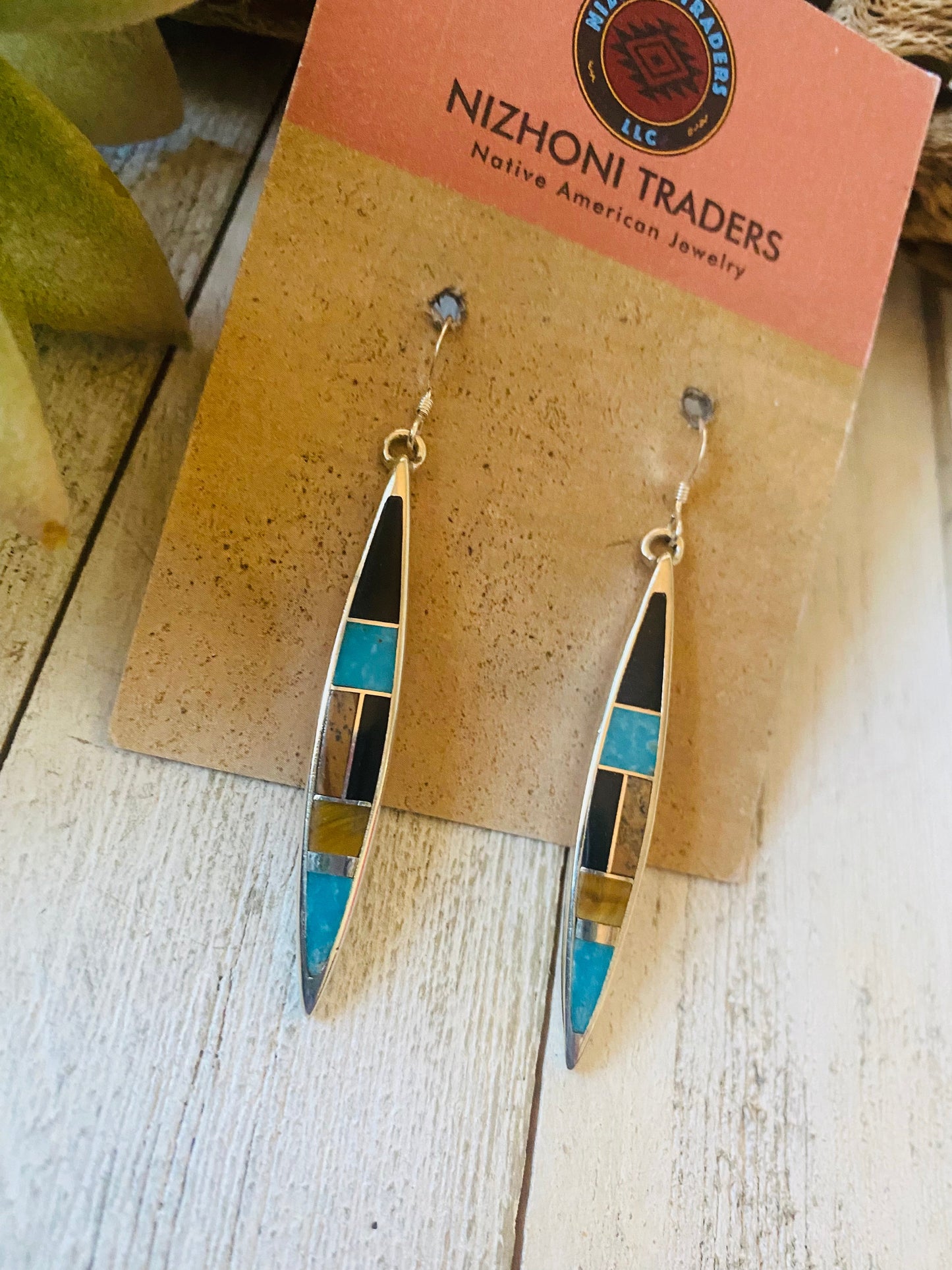 Handcrafted Multi Stone & Sterling Silver Inlay Dangle Earrings