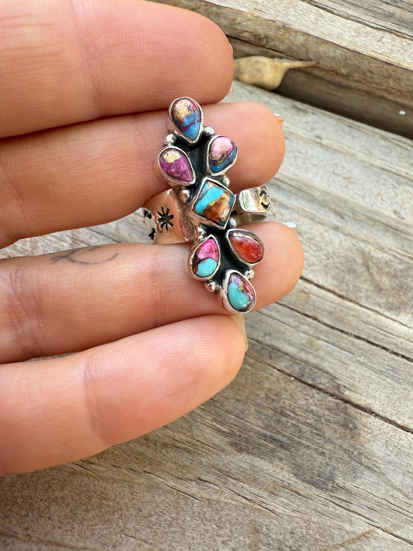 Handmade Pink Dream Mojave & Sterling Adjustable Silver Ring