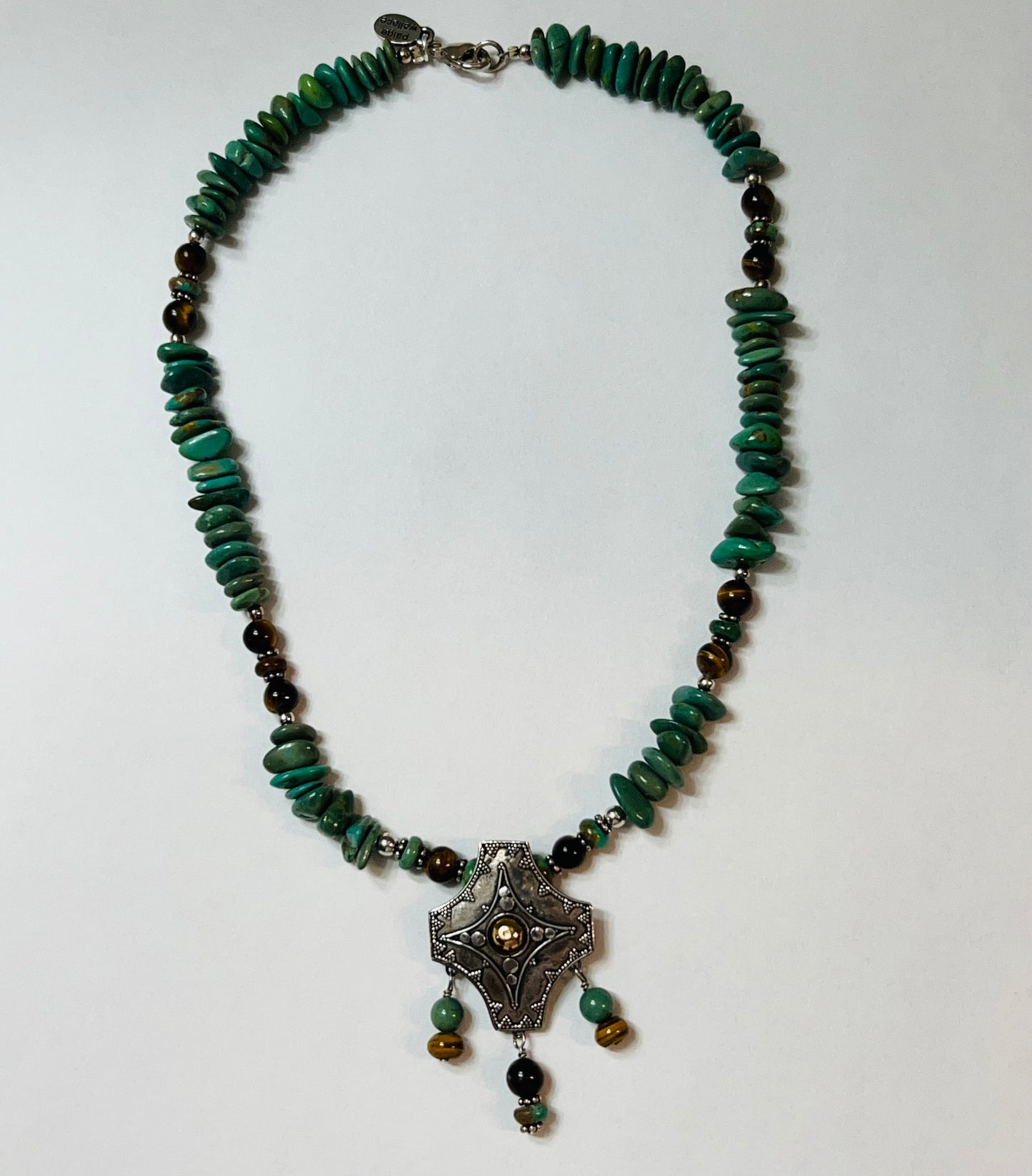 Sterling Silver Concho Cross Turquoise Necklace
